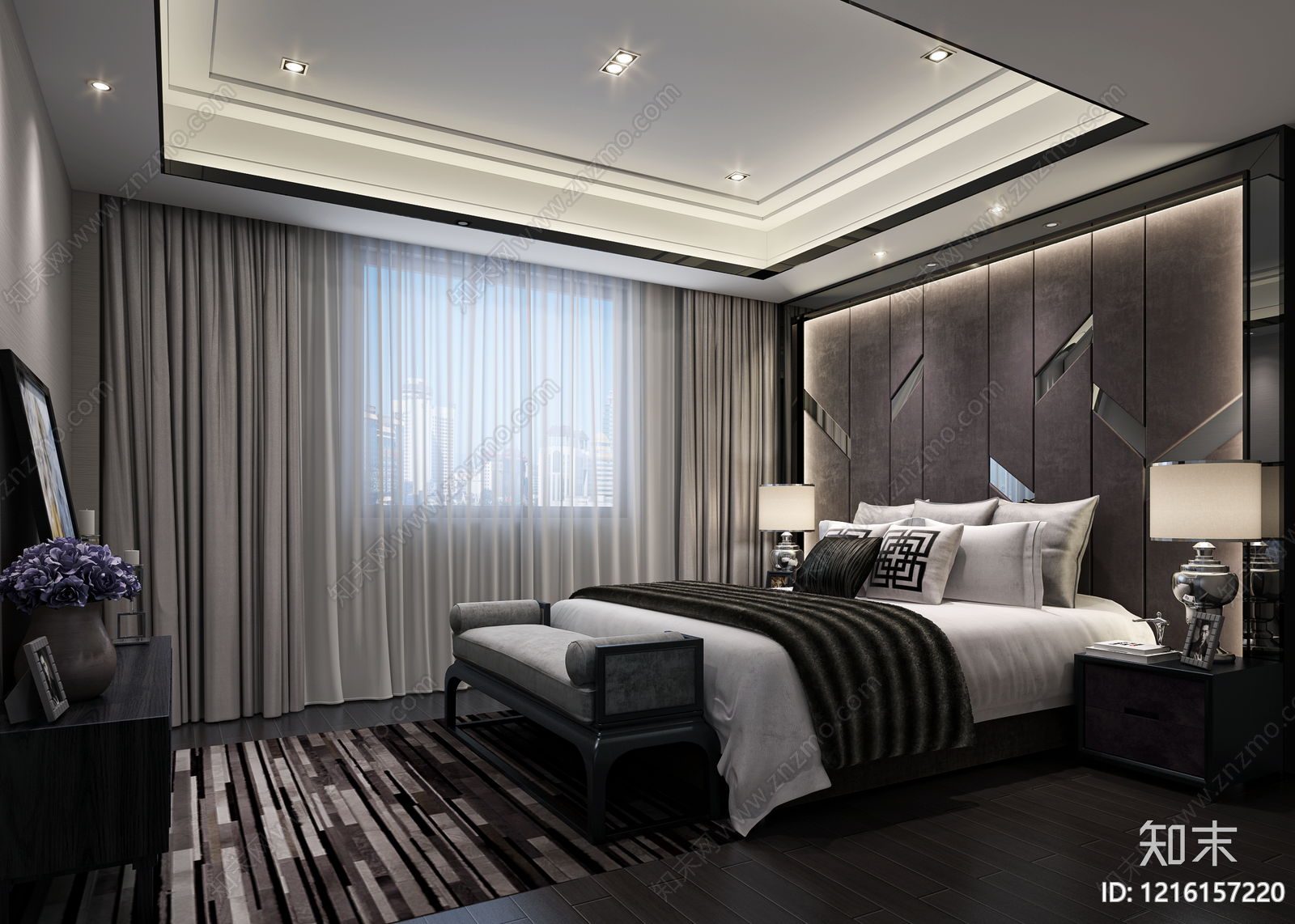 现代轻奢主卧3D模型下载【ID:1216157220】