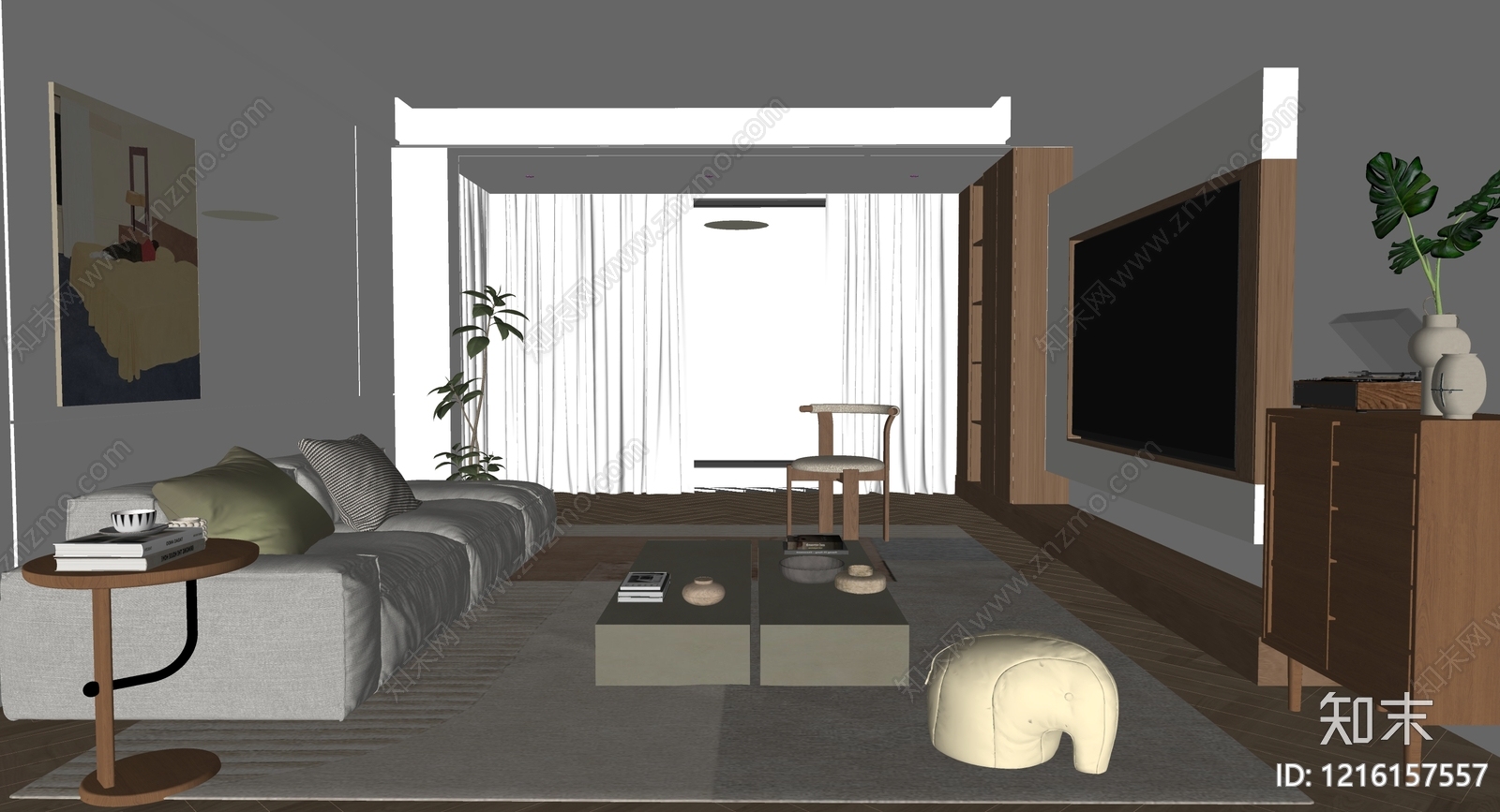 现代家居客厅SU模型下载【ID:1216157557】