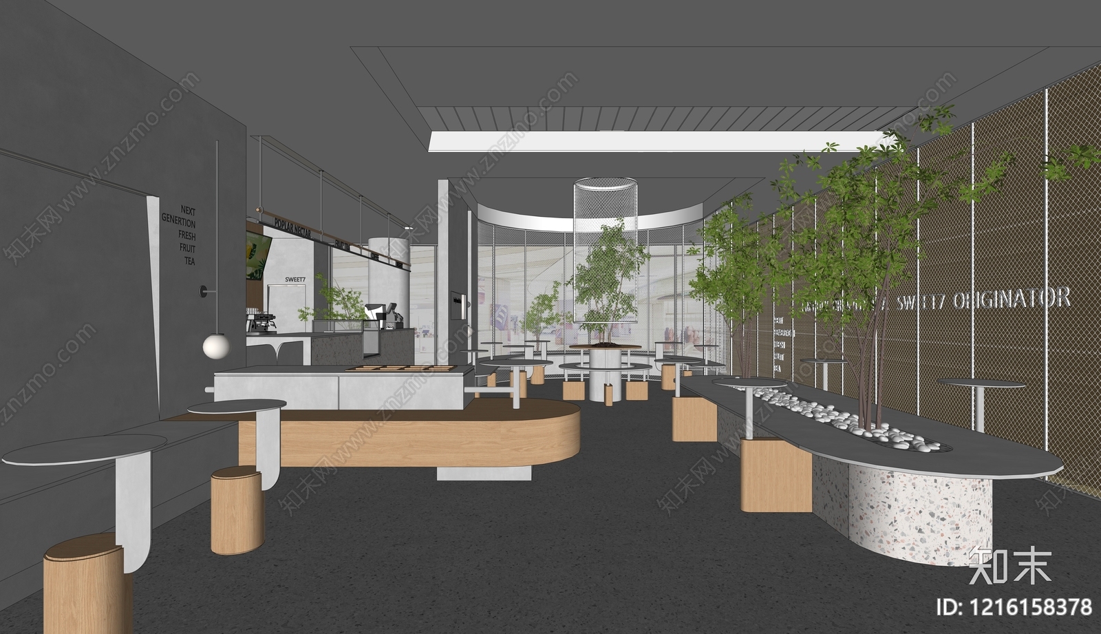 现代简约奶茶店SU模型下载【ID:1216158378】