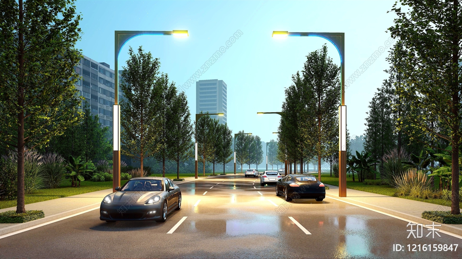 现代简约车行道路SU模型下载【ID:1216159847】
