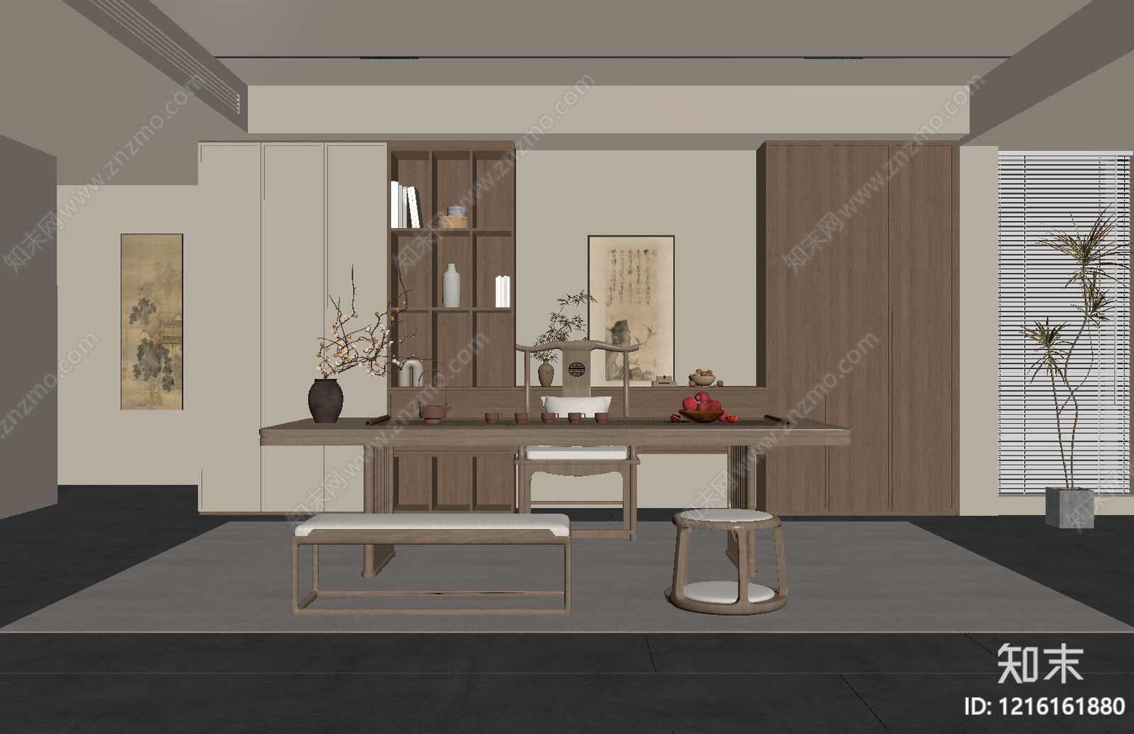 新中式茶室SU模型下载【ID:1216161880】