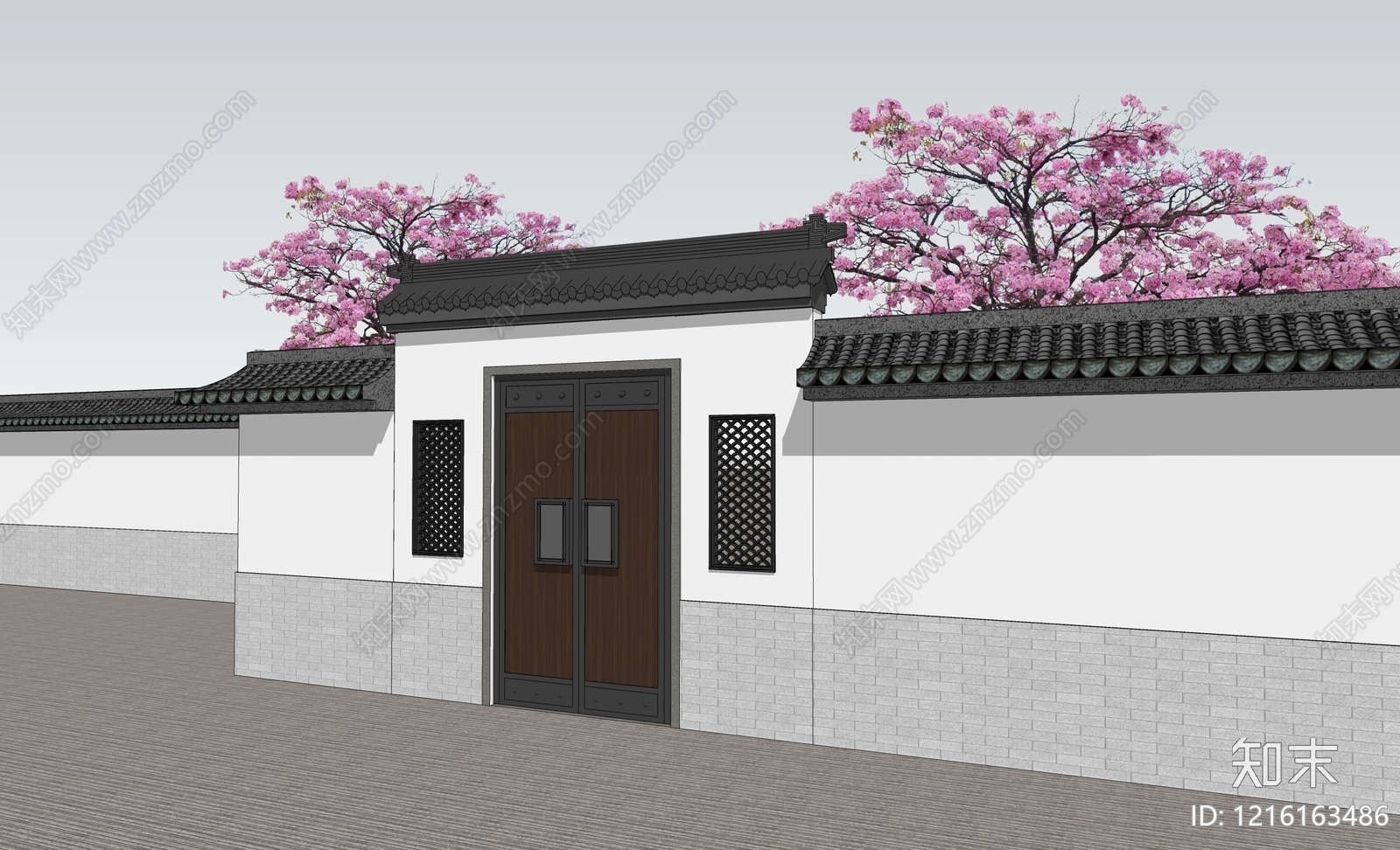 新中式入口大门SU模型下载【ID:1216163486】