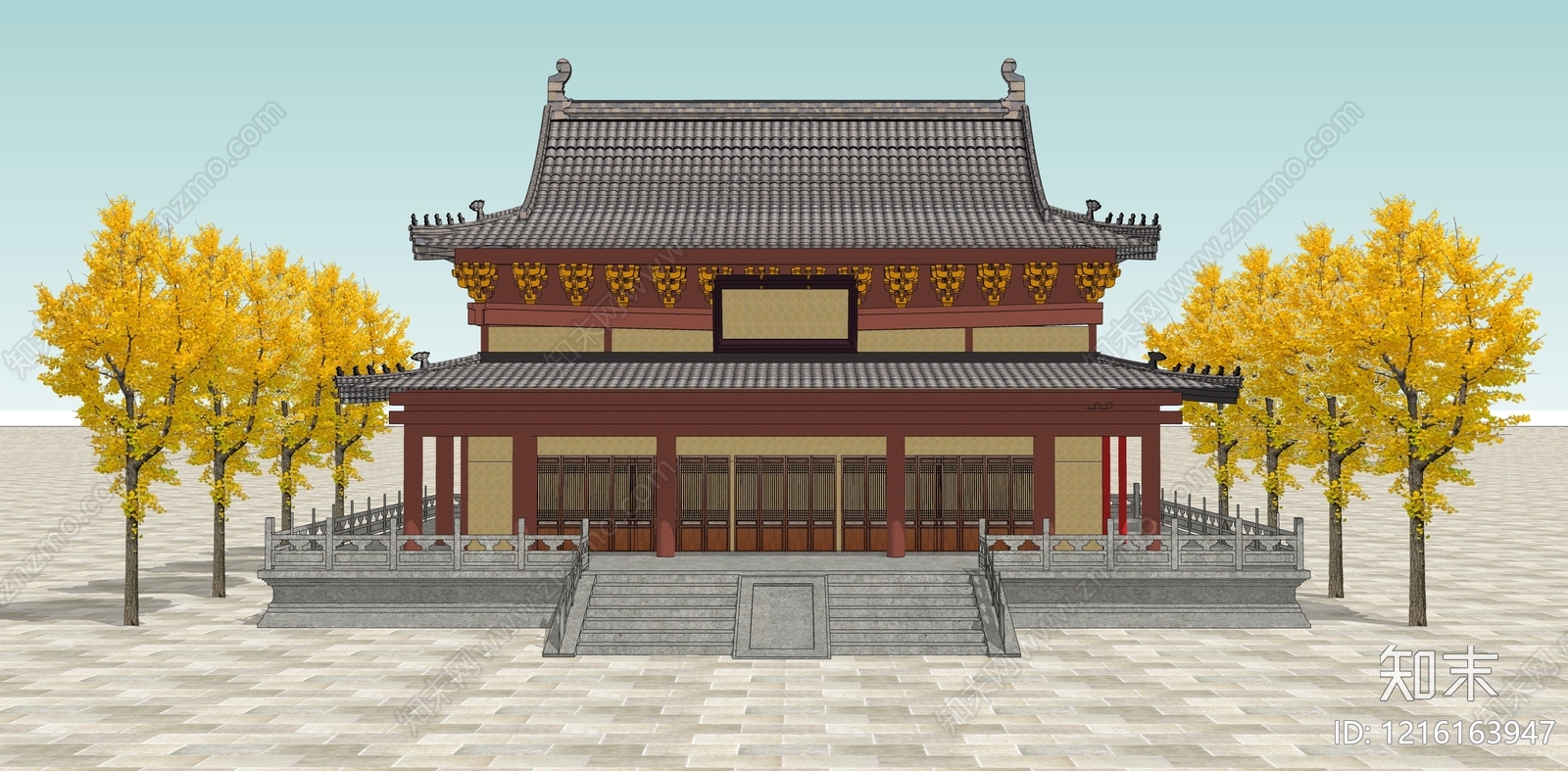 宋式建筑寺庙建筑SU模型下载【ID:1216163947】