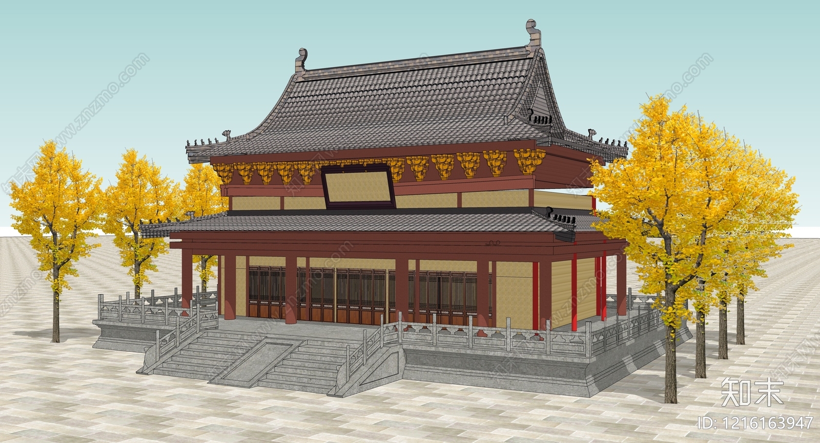 宋式建筑寺庙建筑SU模型下载【ID:1216163947】