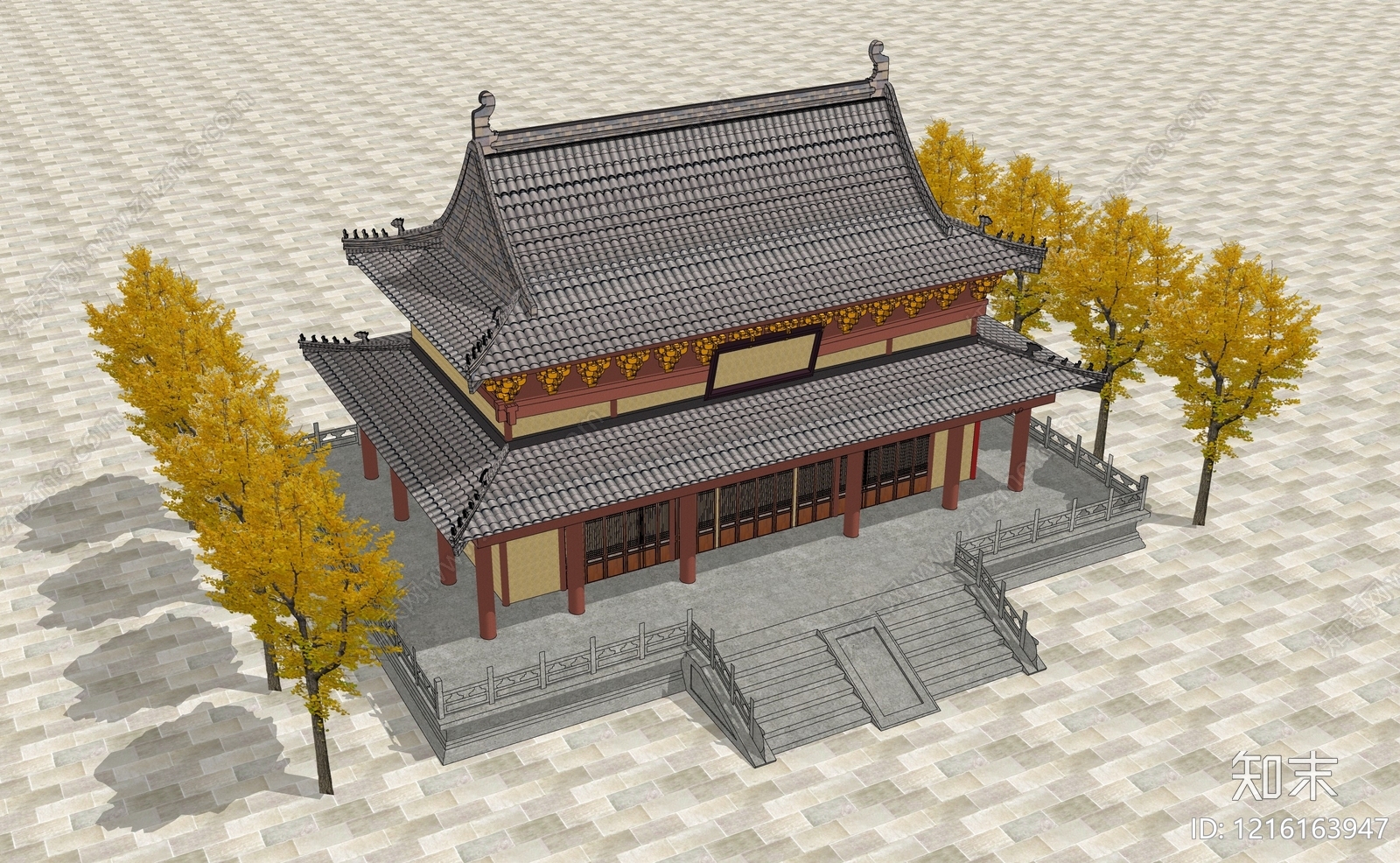 宋式建筑寺庙建筑SU模型下载【ID:1216163947】