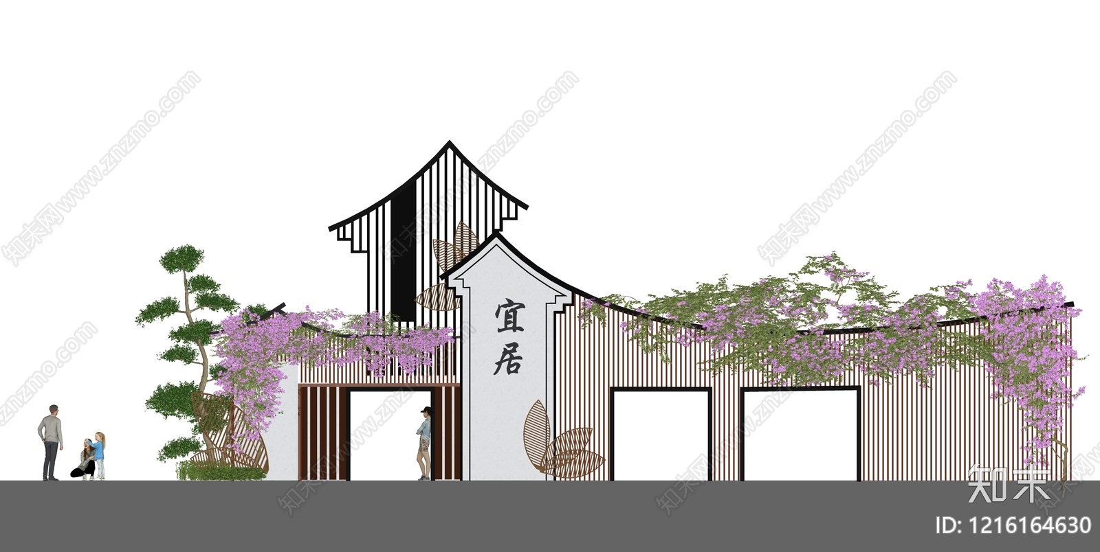 新中式入口大门SU模型下载【ID:1216164630】