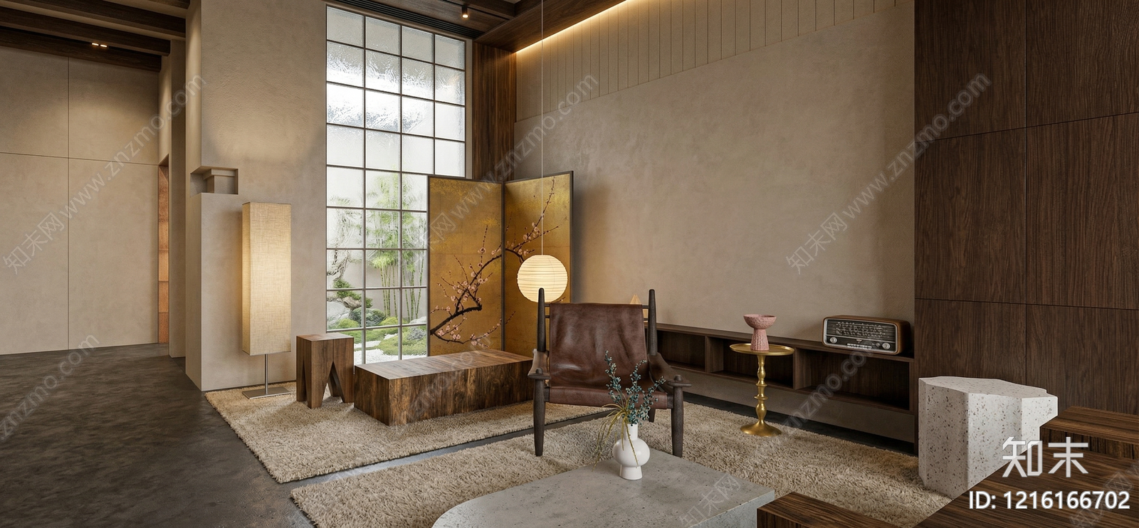 新中式办公大堂SU模型下载【ID:1216166702】