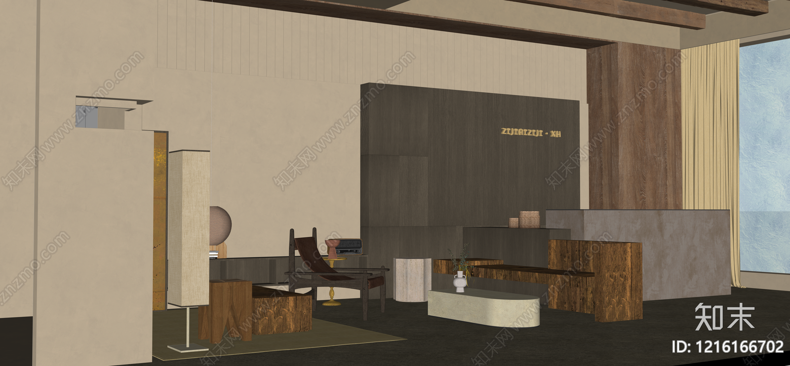 新中式办公大堂SU模型下载【ID:1216166702】