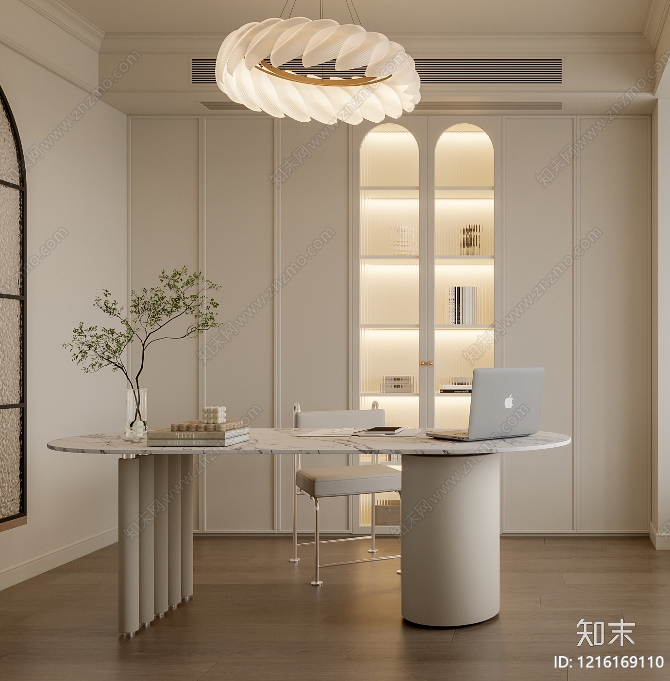奶油风书房3D模型精品下载_3dmax模型_知末网