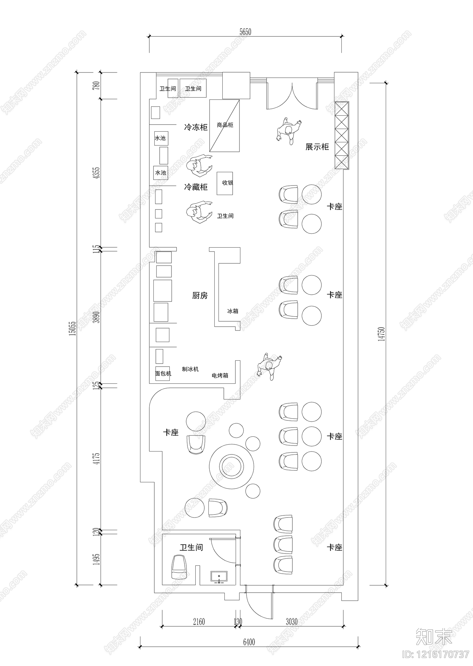 现代奶茶店施工图下载【ID:1216170737】