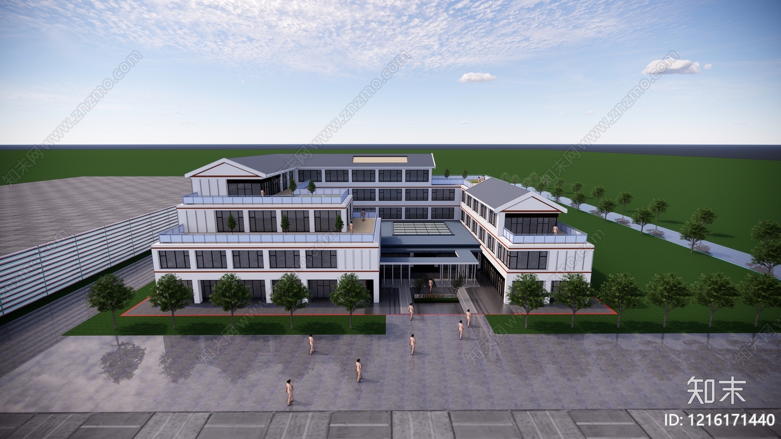 新中式产业园办公楼SU模型下载【ID:1216171440】