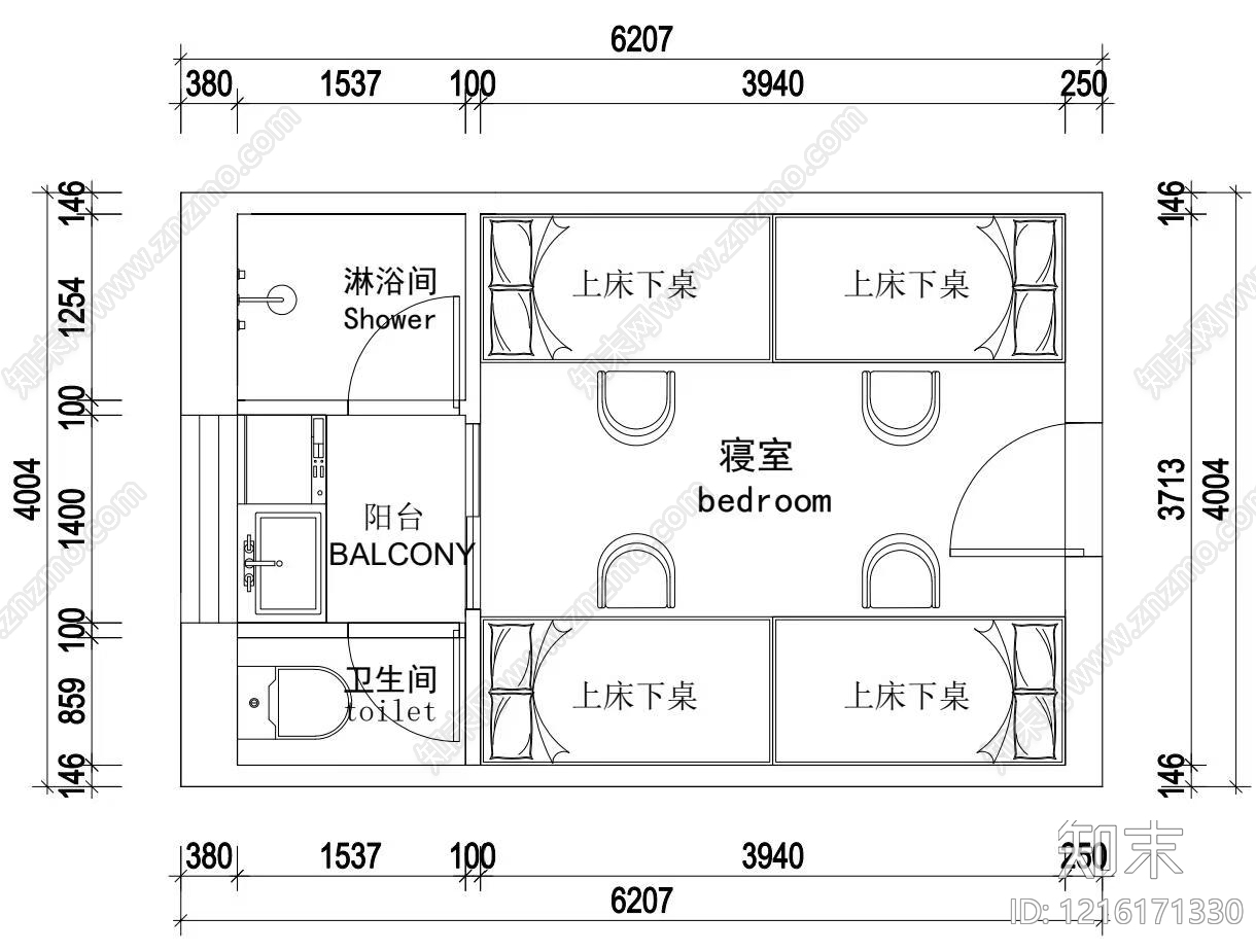 现代宿舍施工图下载【ID:1216171330】