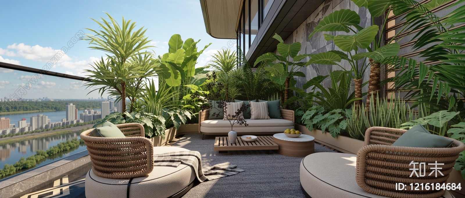 现代轻奢屋顶花园SU模型下载【ID:1216184684】