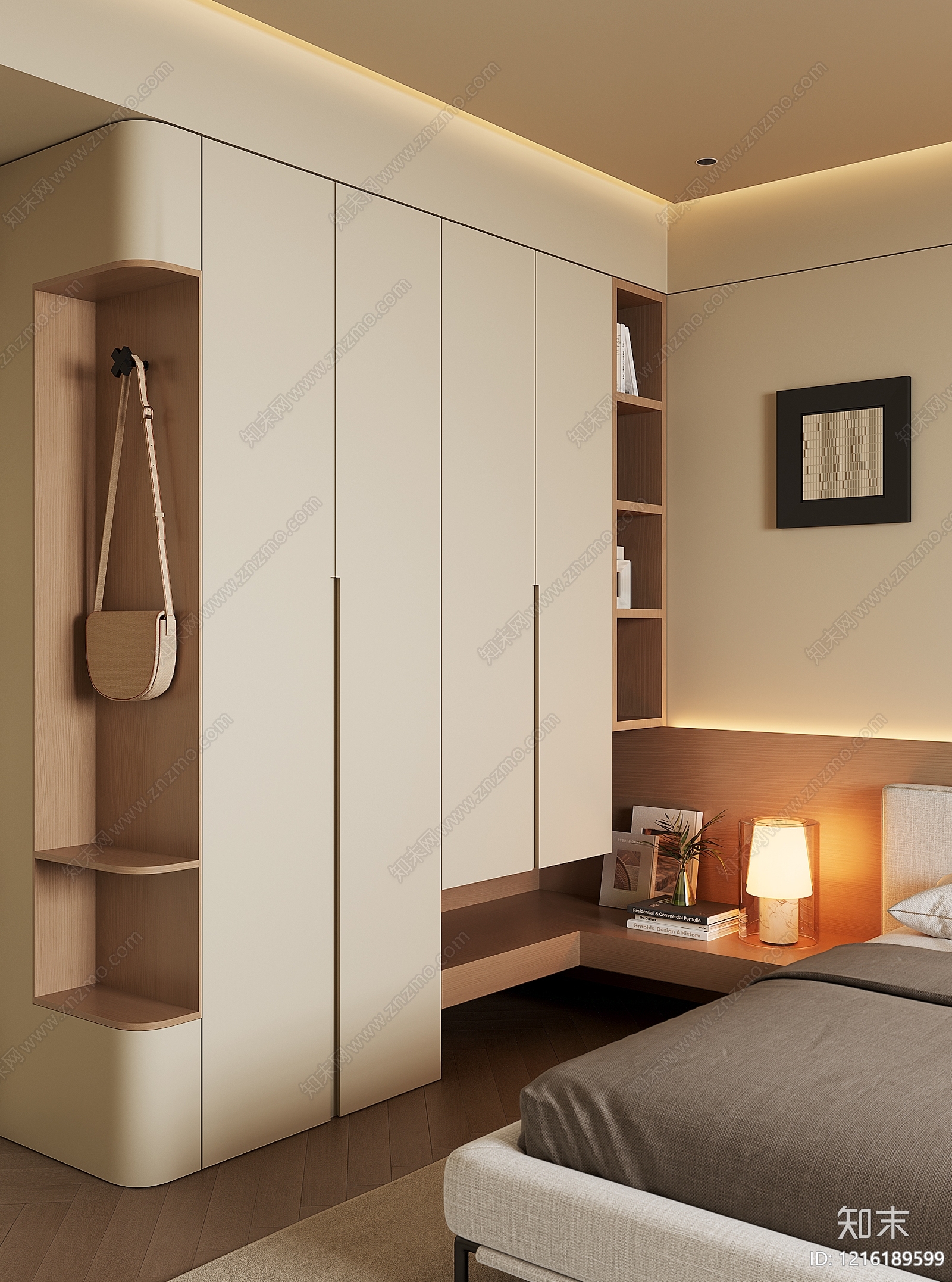 奶油风衣柜3D模型下载【ID:1216189599】