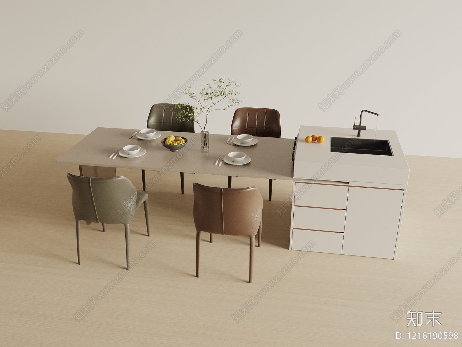 现代餐桌椅SU模型下载【ID:1216190598】