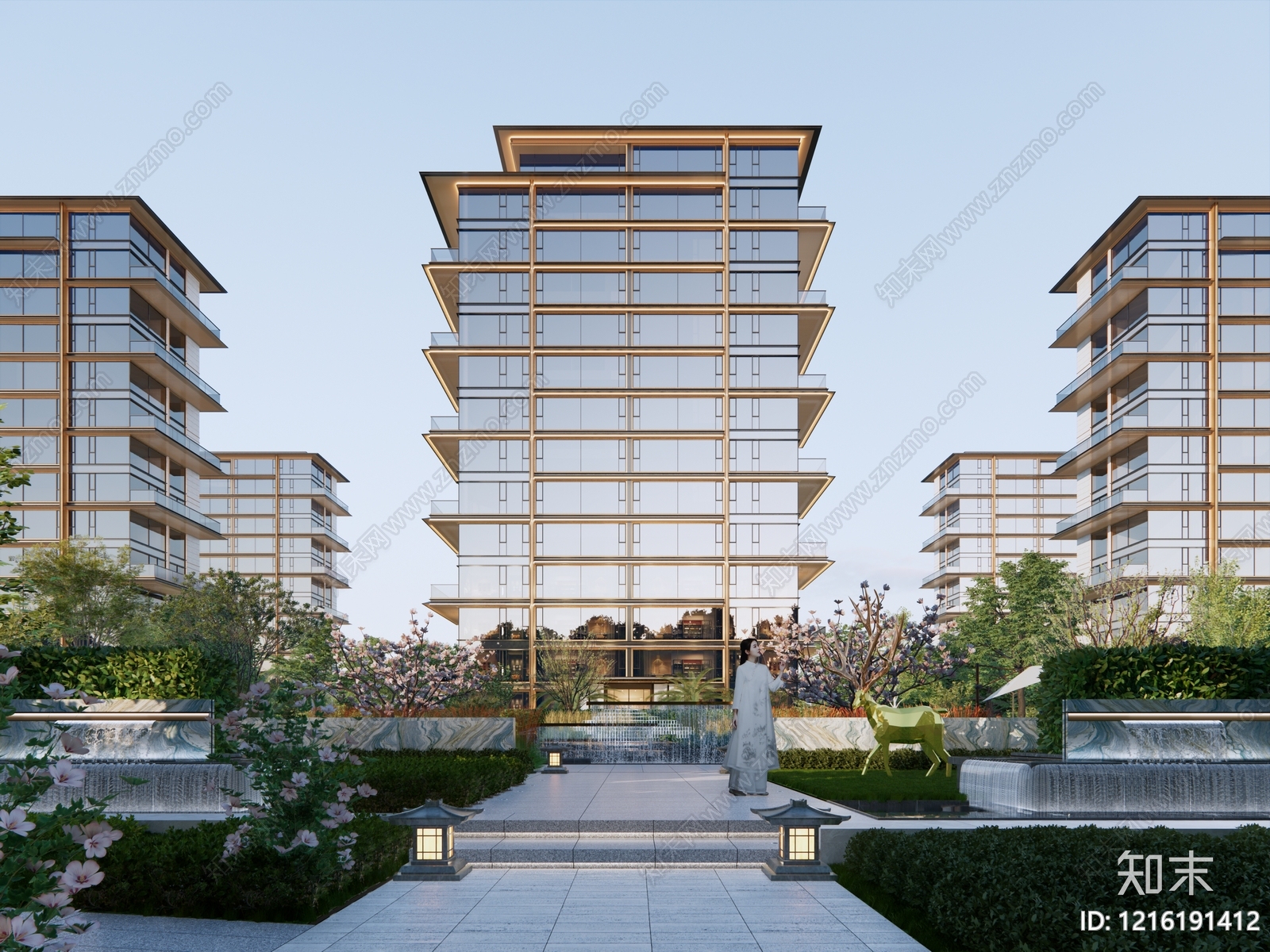 新中式高层住宅SU模型下载【ID:1216191412】
