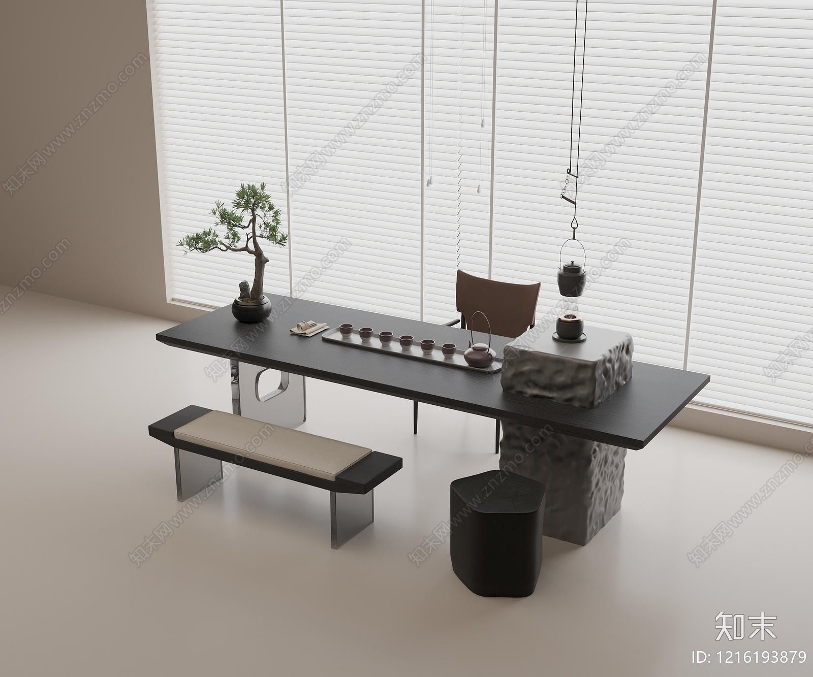 新中式茶桌椅3D模型下载【ID:1216193879】