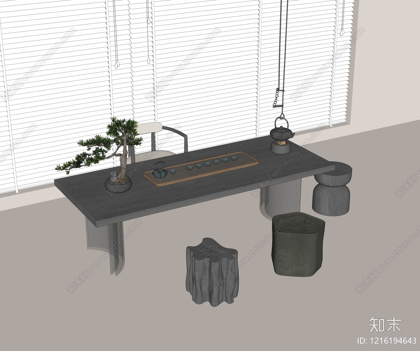 新中式茶桌椅SU模型下载【ID:1216194643】