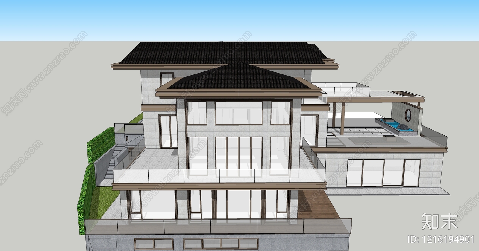 新中式独栋别墅SU模型下载【ID:1216194901】