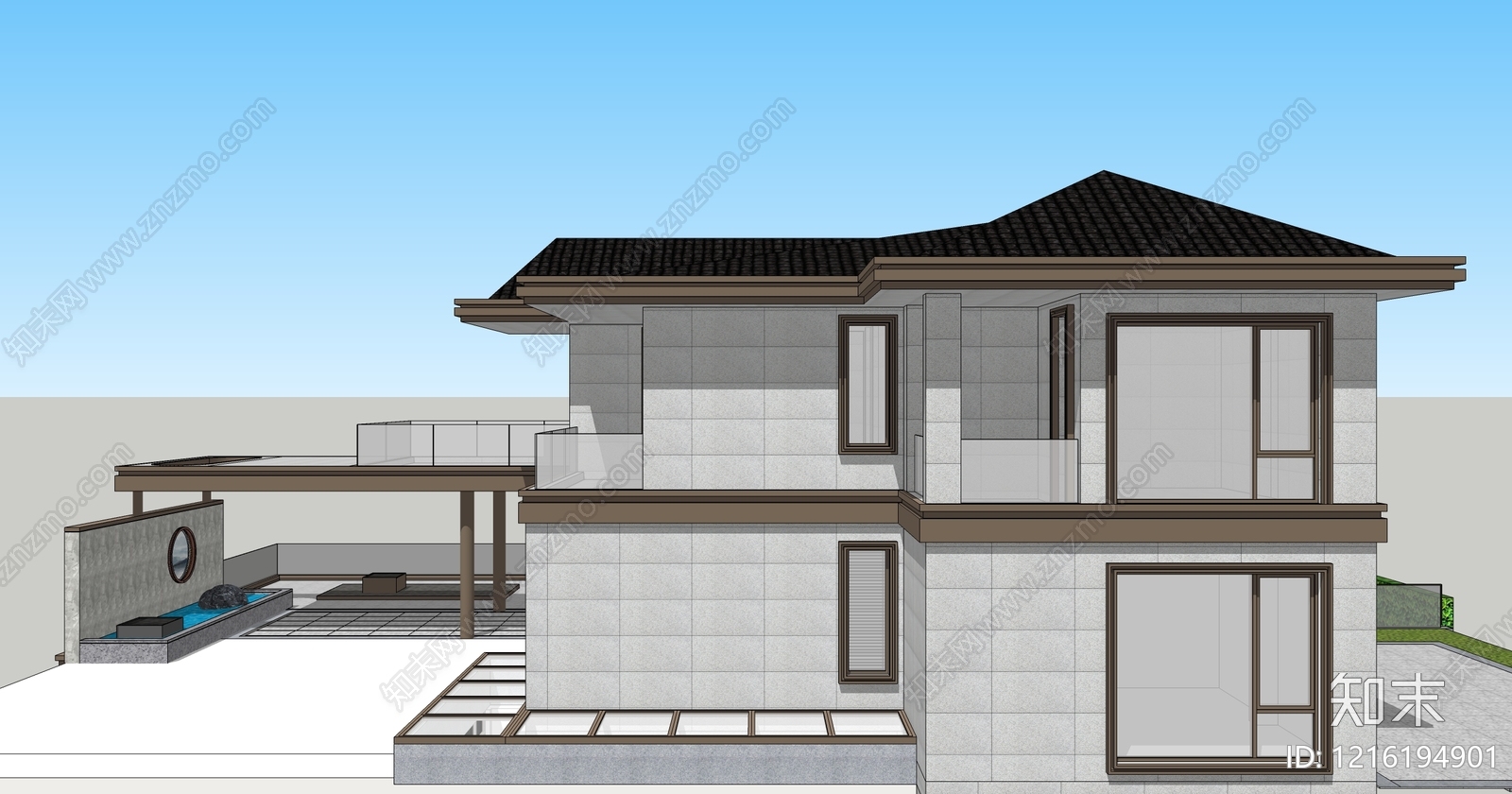 新中式独栋别墅SU模型下载【ID:1216194901】