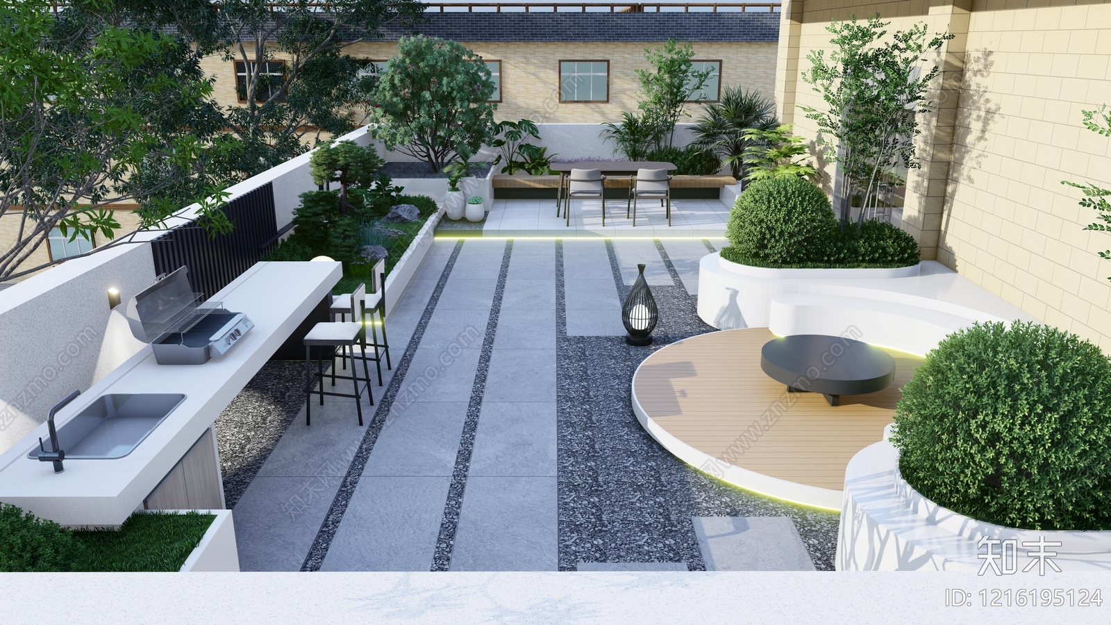 现代简约屋顶花园SU模型下载【ID:1216195124】