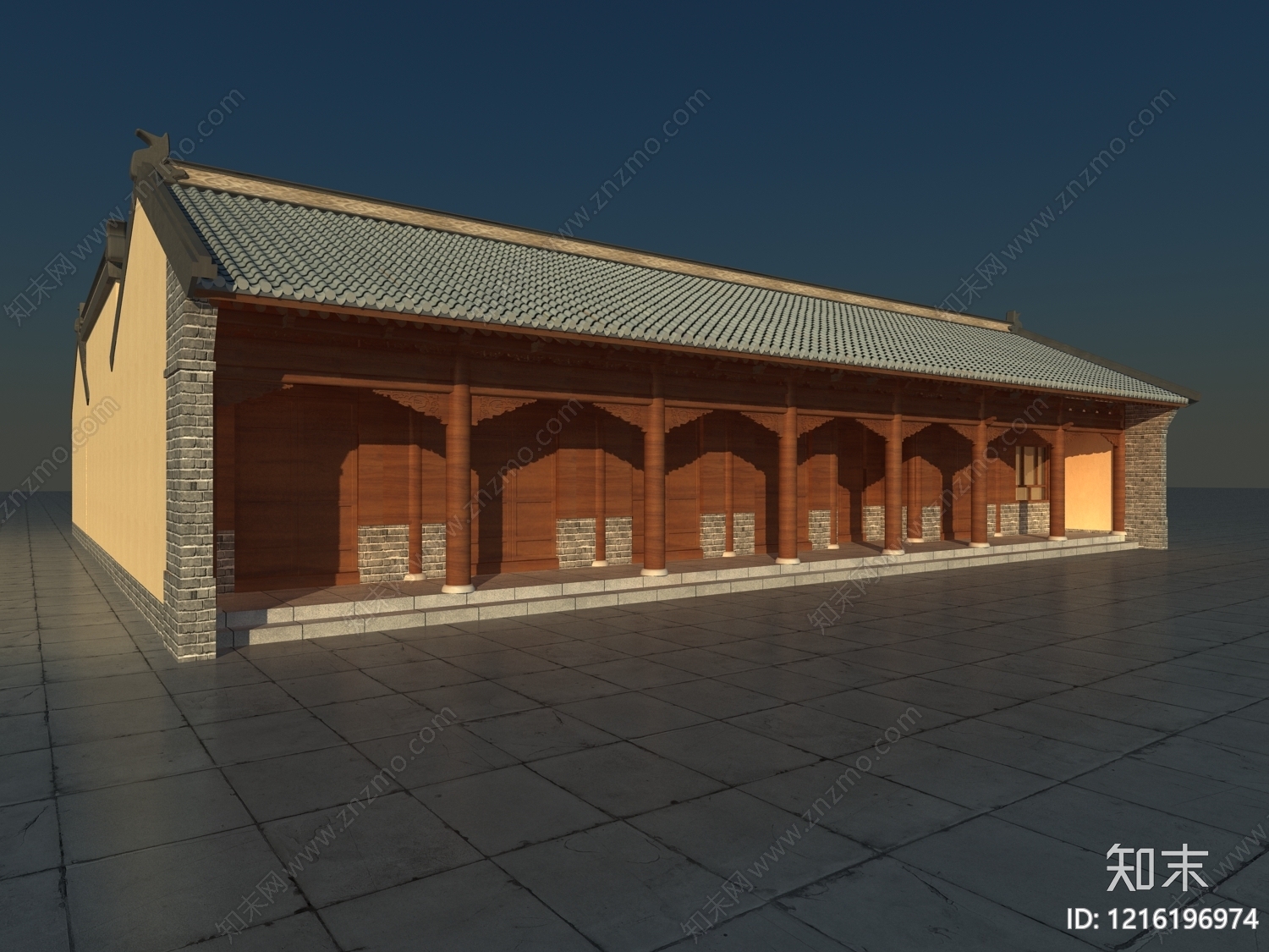 新中式四合院3D模型渲染效果图