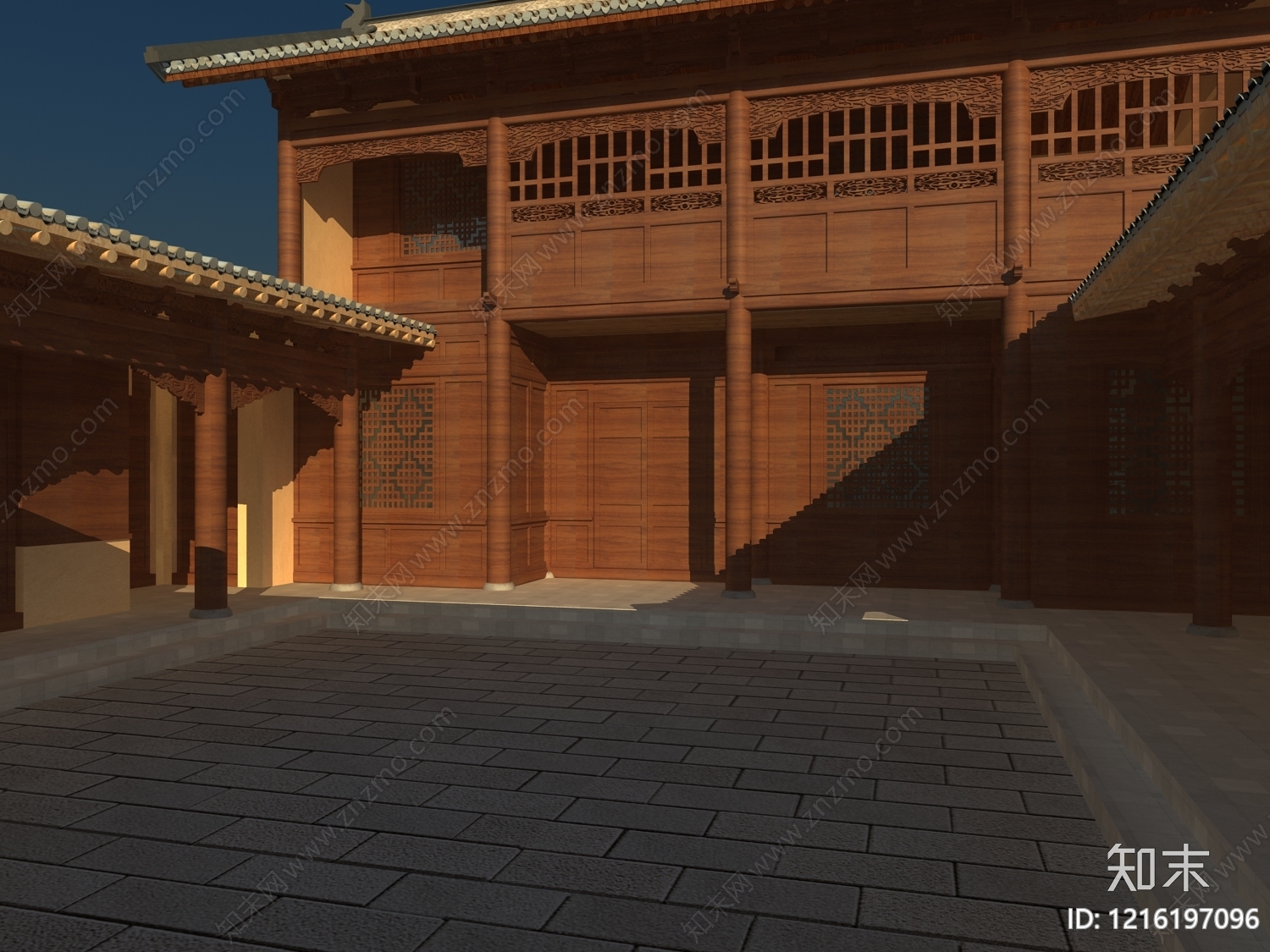 新中式四合院3D模型渲染效果图