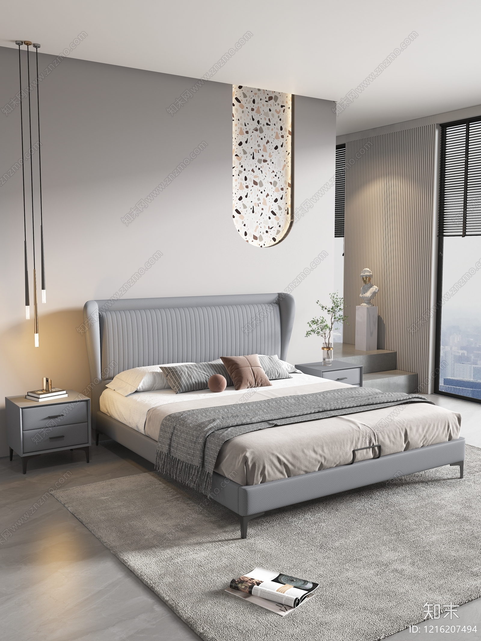 现代简约双人床3D模型下载【ID:1216207494】