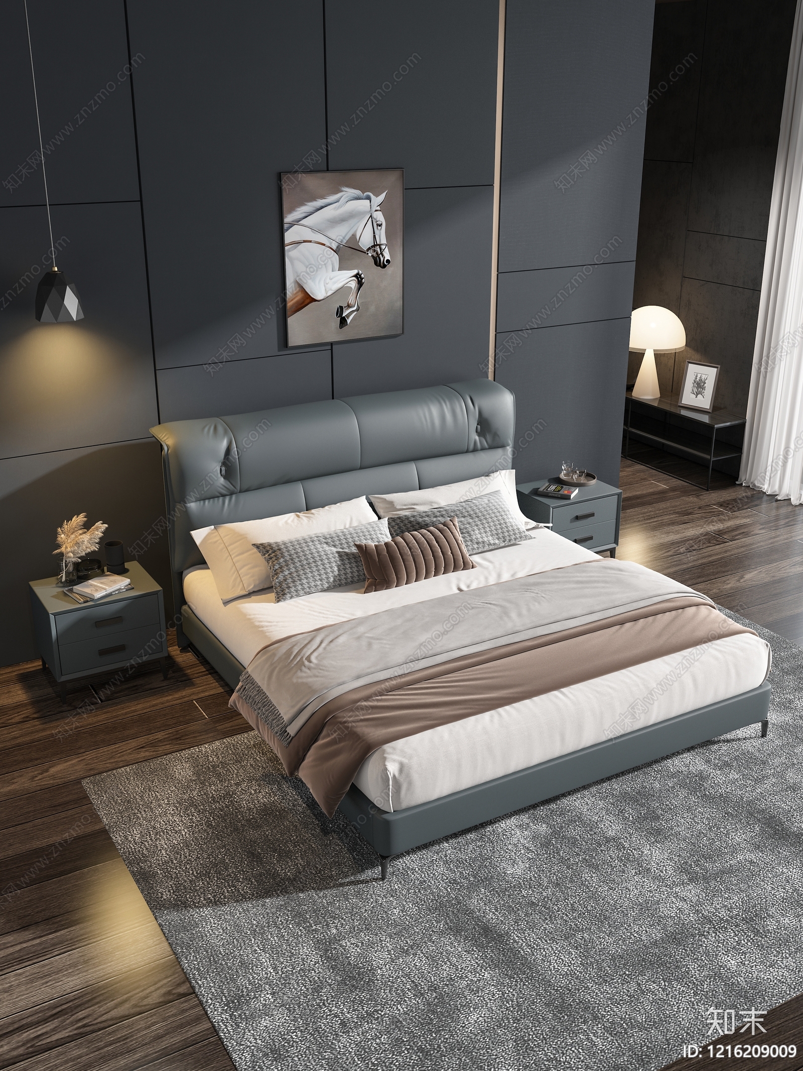 意式极简双人床3D模型下载【ID:1216209009】