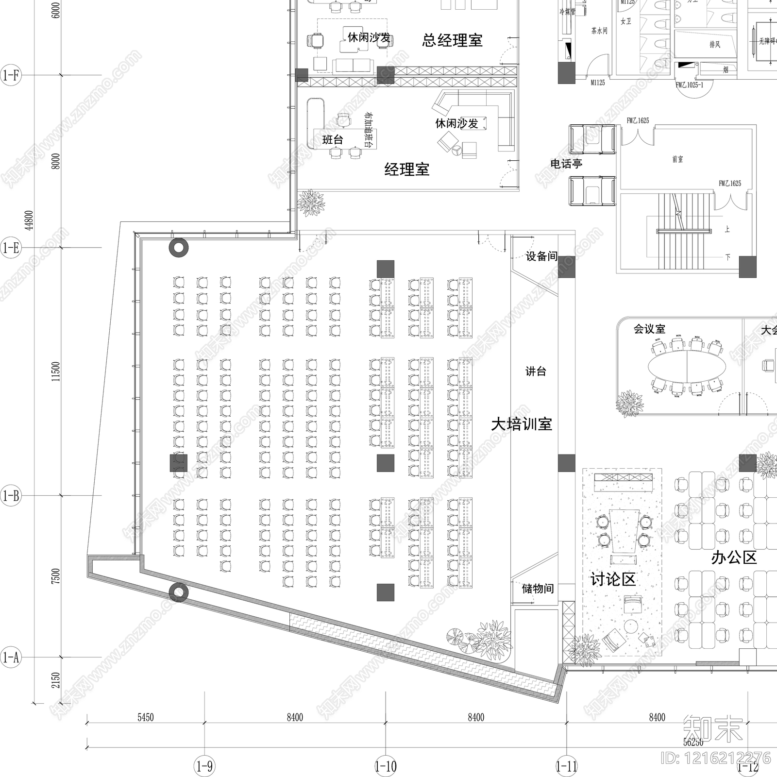 现代开放办公室cad施工图下载【ID:1216212276】