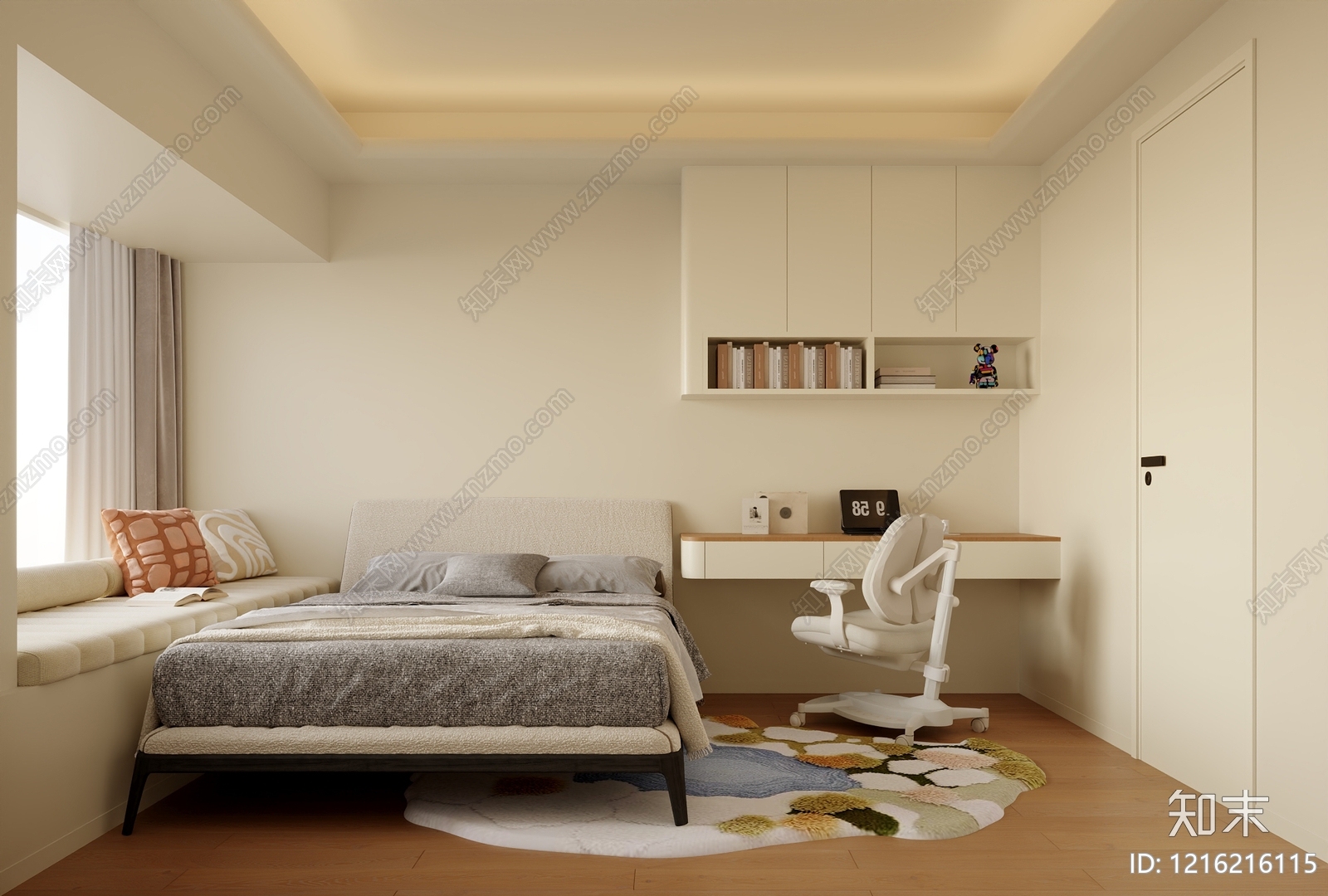 奶油风家居卧室3D模型下载【ID:1216216115】
