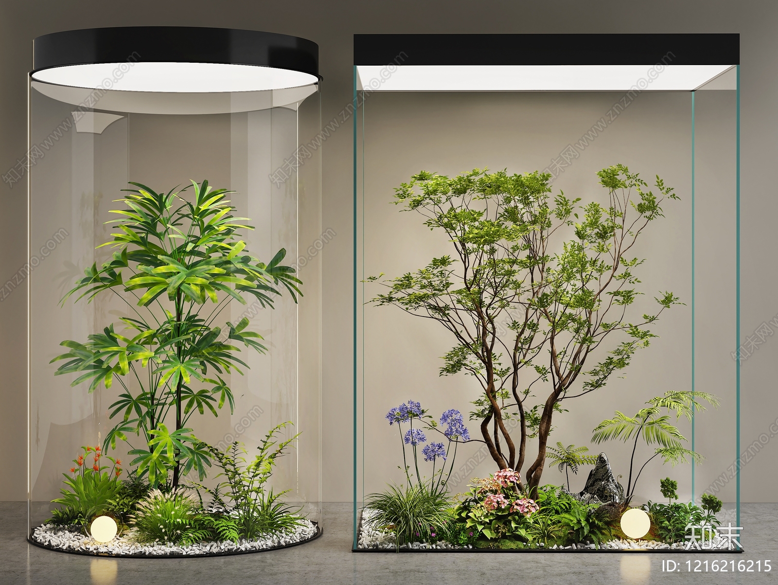现代极简微景观植物堆3D模型渲染效果图