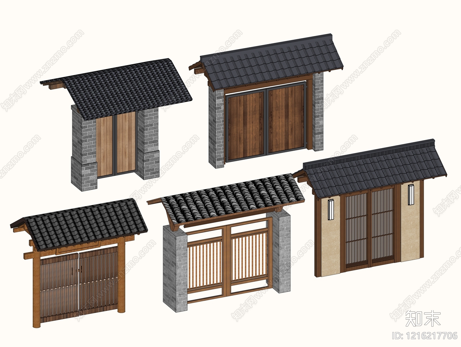 新中式庭院门SU模型下载【ID:1216217706】