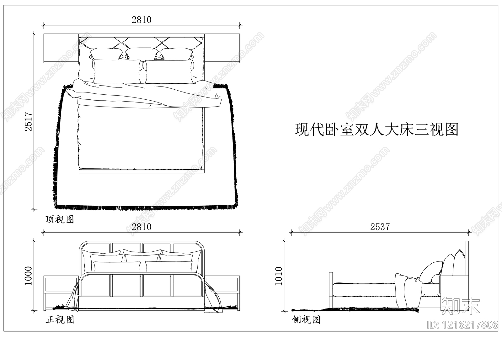 现代床施工图下载【ID:1216217806】