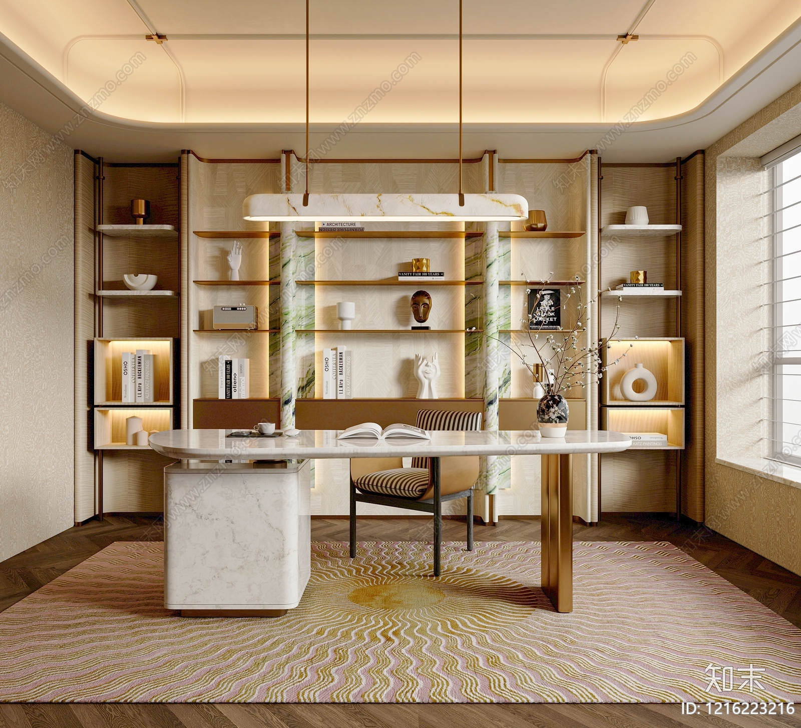 奶油风书房3D模型下载【ID:1216223216】