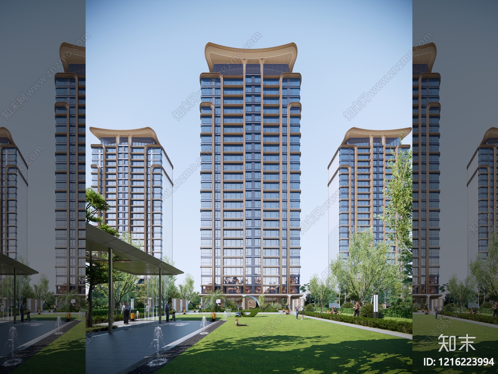 现代新中式高层住宅SU模型下载【ID:1216223994】