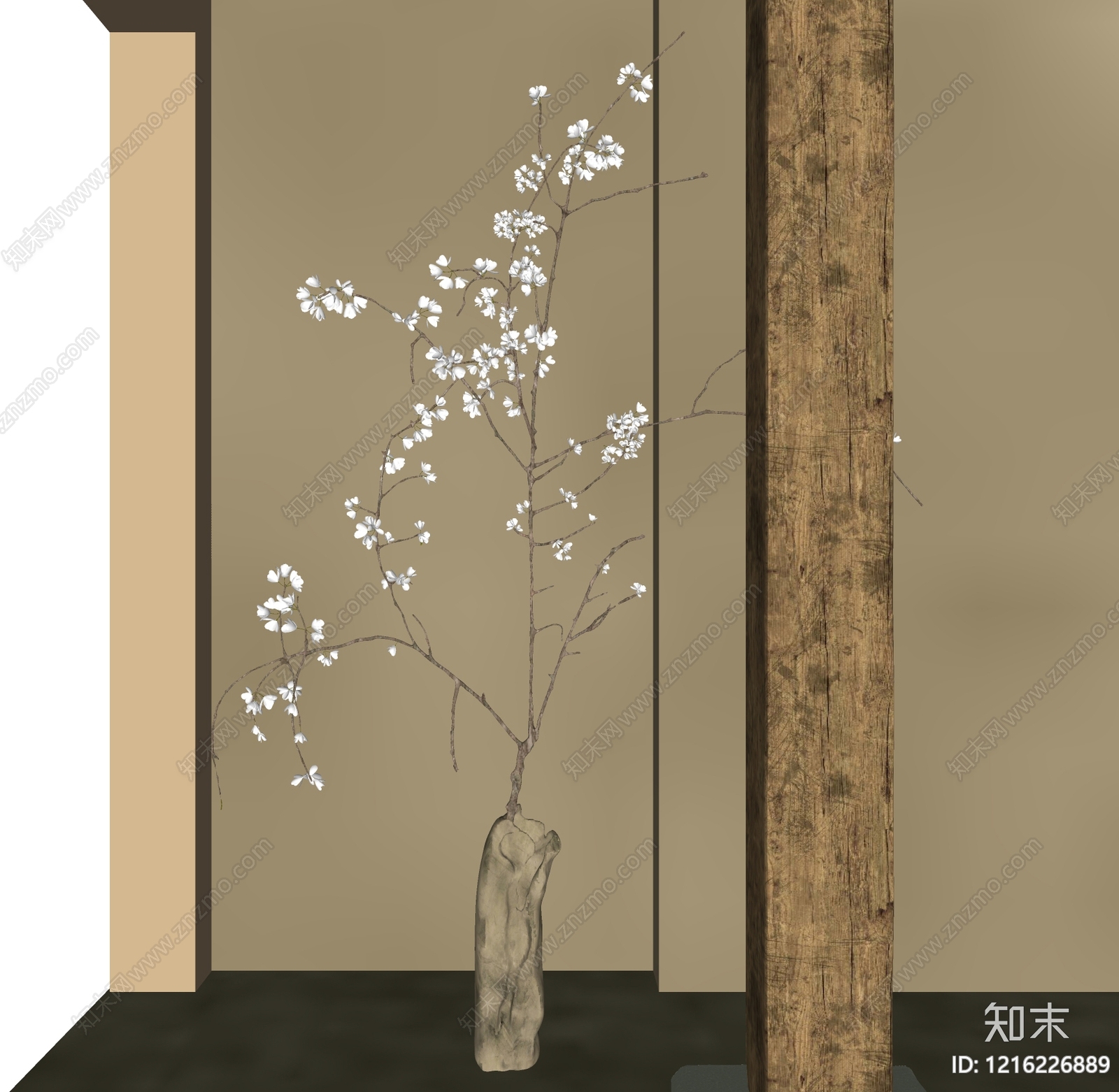 侘寂风花艺SU模型下载【ID:1216226889】