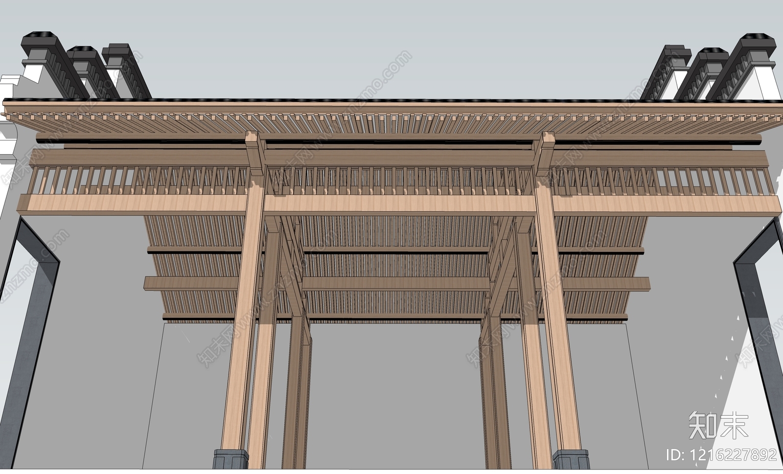 新中式古建筑SU模型下载【ID:1216227892】