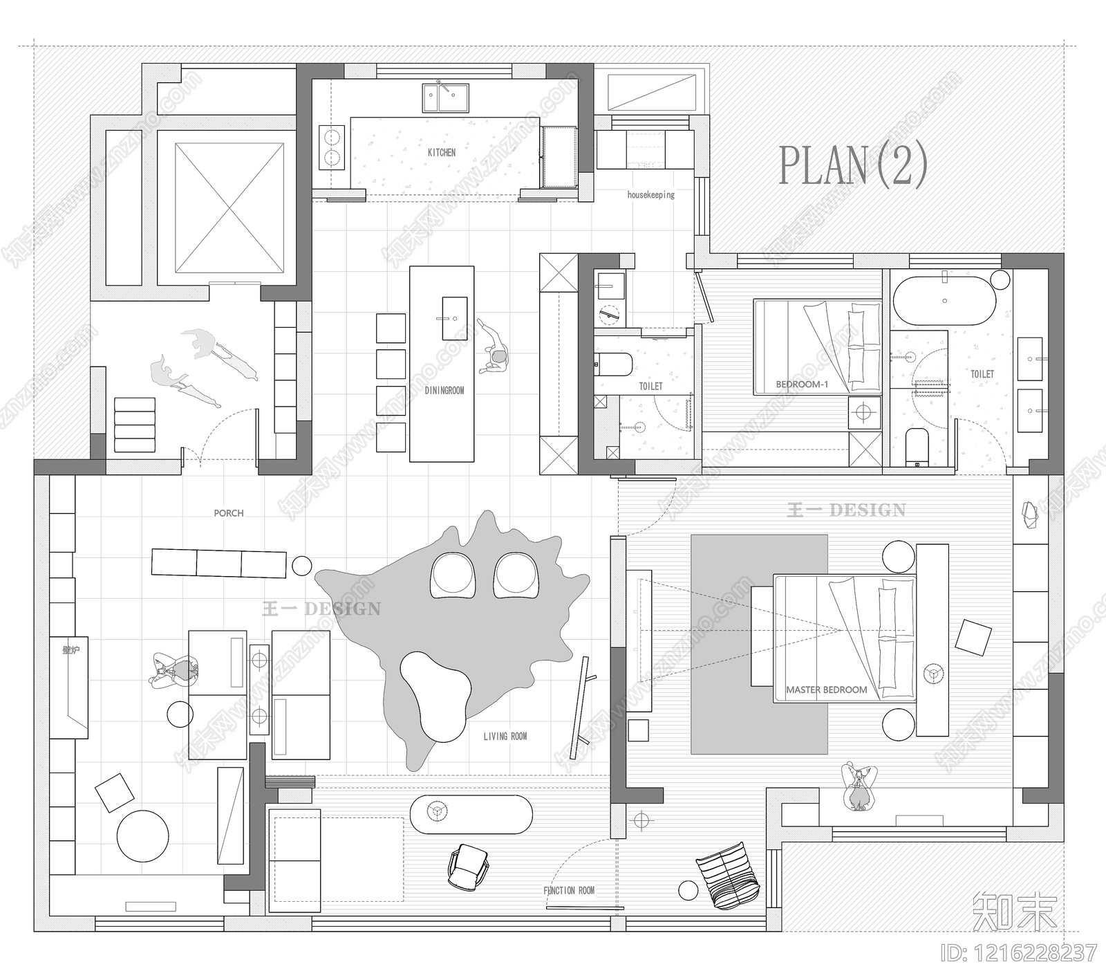 小户型平层施工图下载【ID:1216228237】