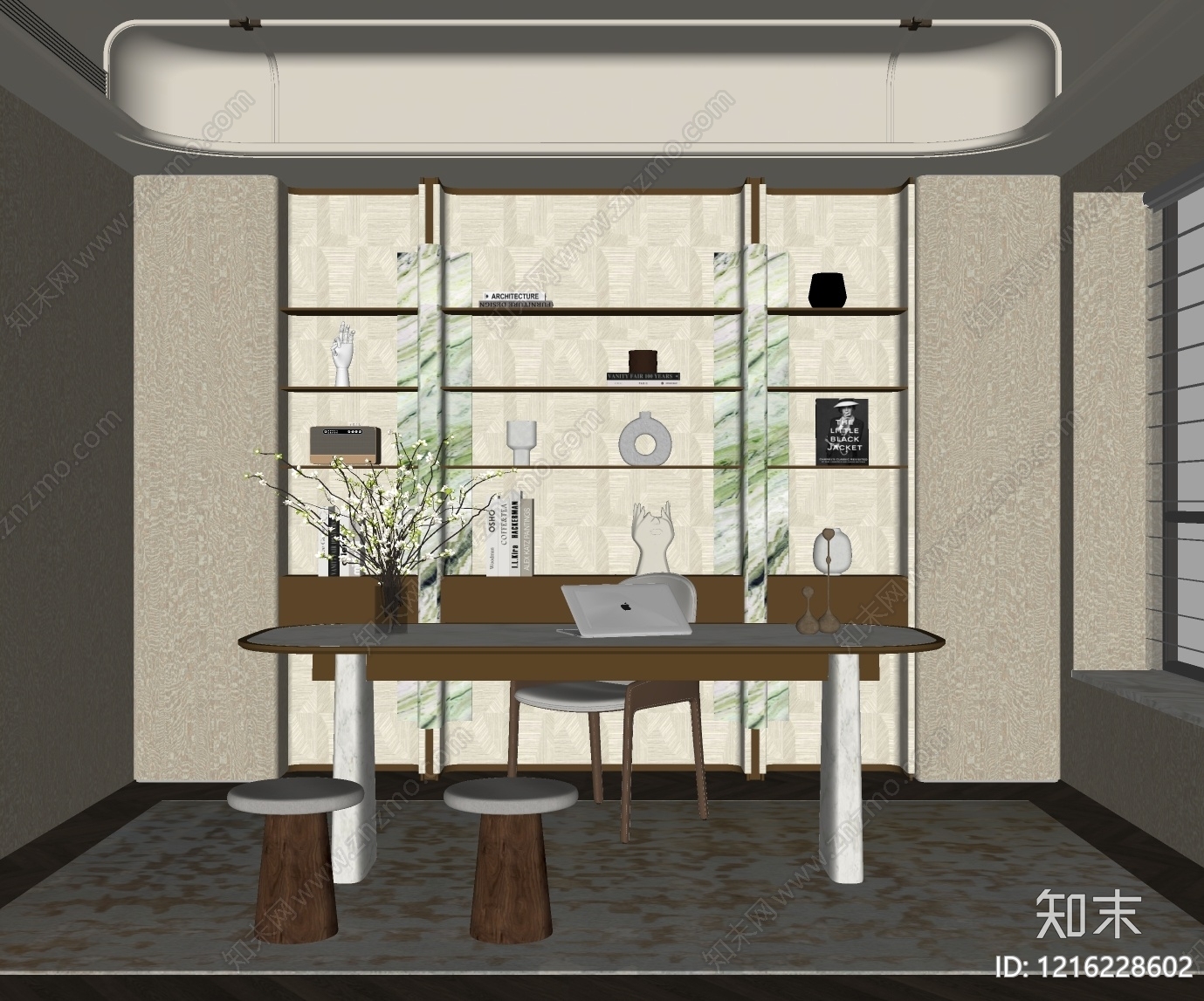 轻奢书房SU模型下载【ID:1216228602】
