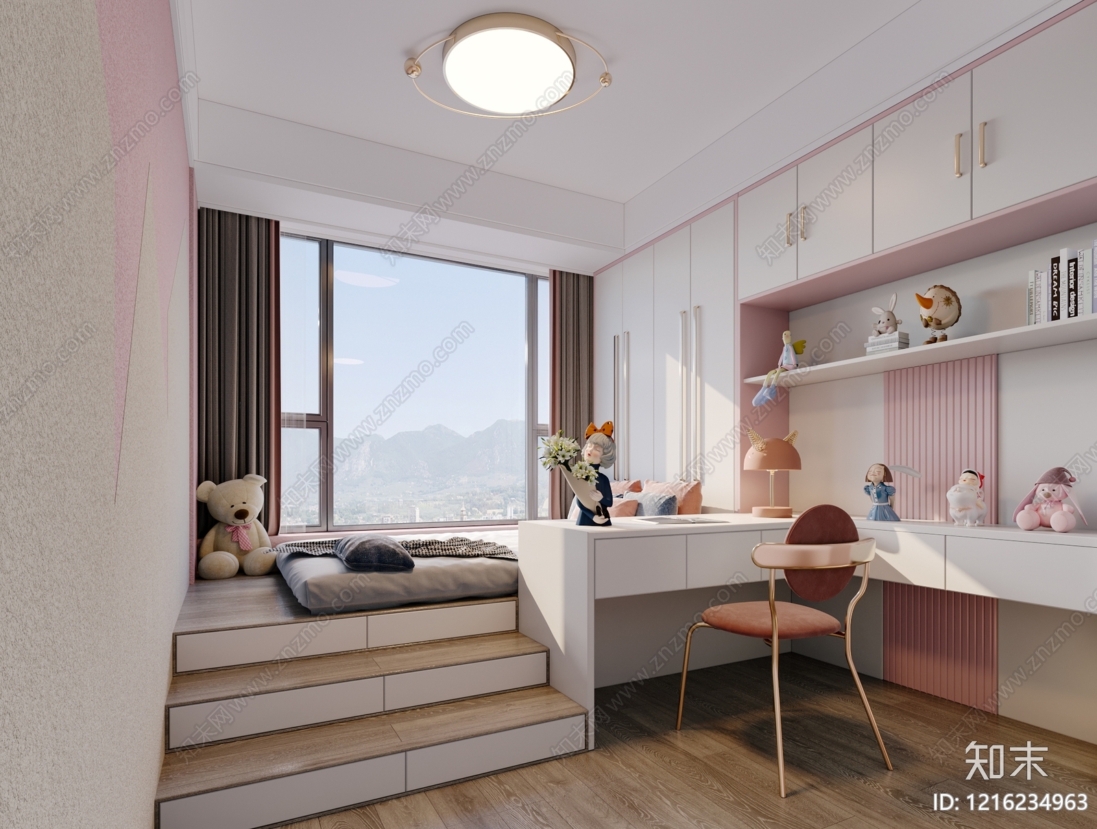 奶油风女孩房3D模型下载【ID:1216234963】