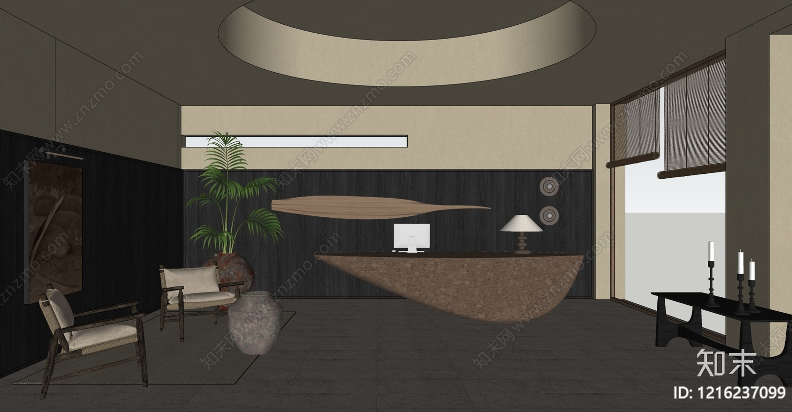 侘寂酒店大堂SU模型下载【ID:1216237099】