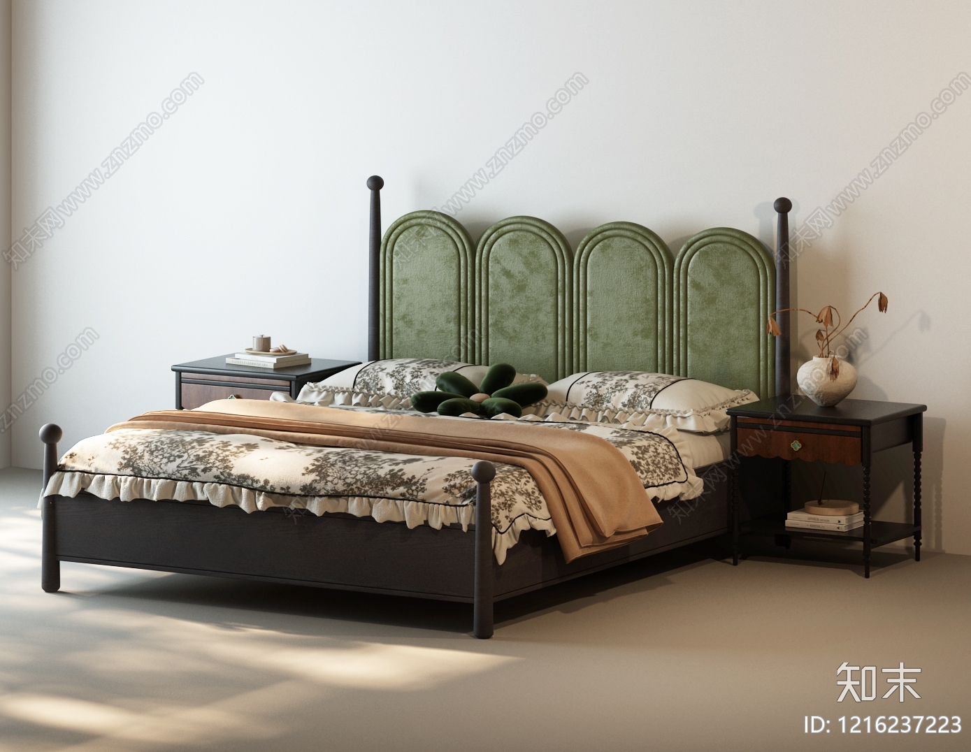 中古风双人床SU模型下载【ID:1216237223】