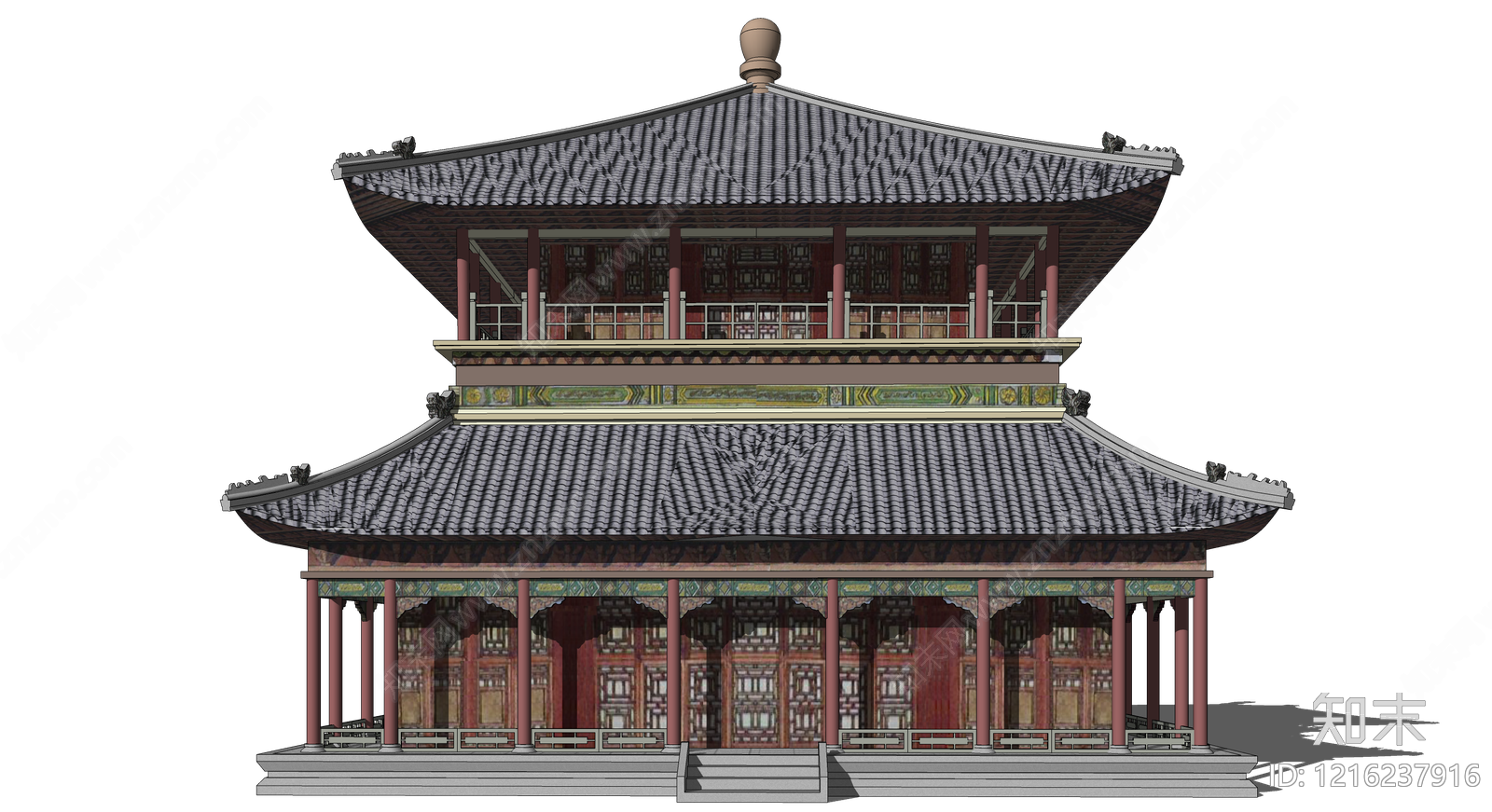新中式古建筑SU模型下载【ID:1216237916】