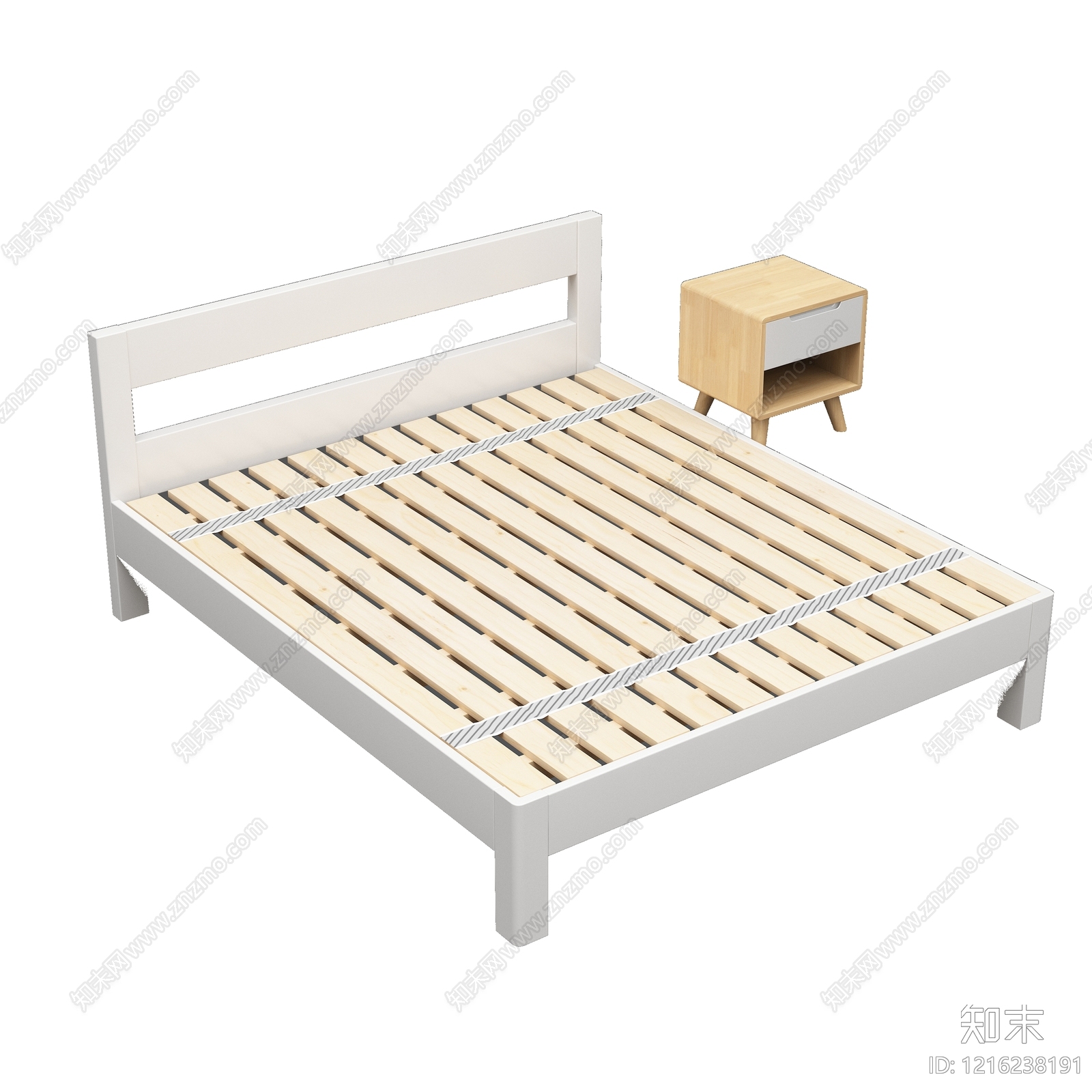 北欧双人床3D模型渲染效果图
