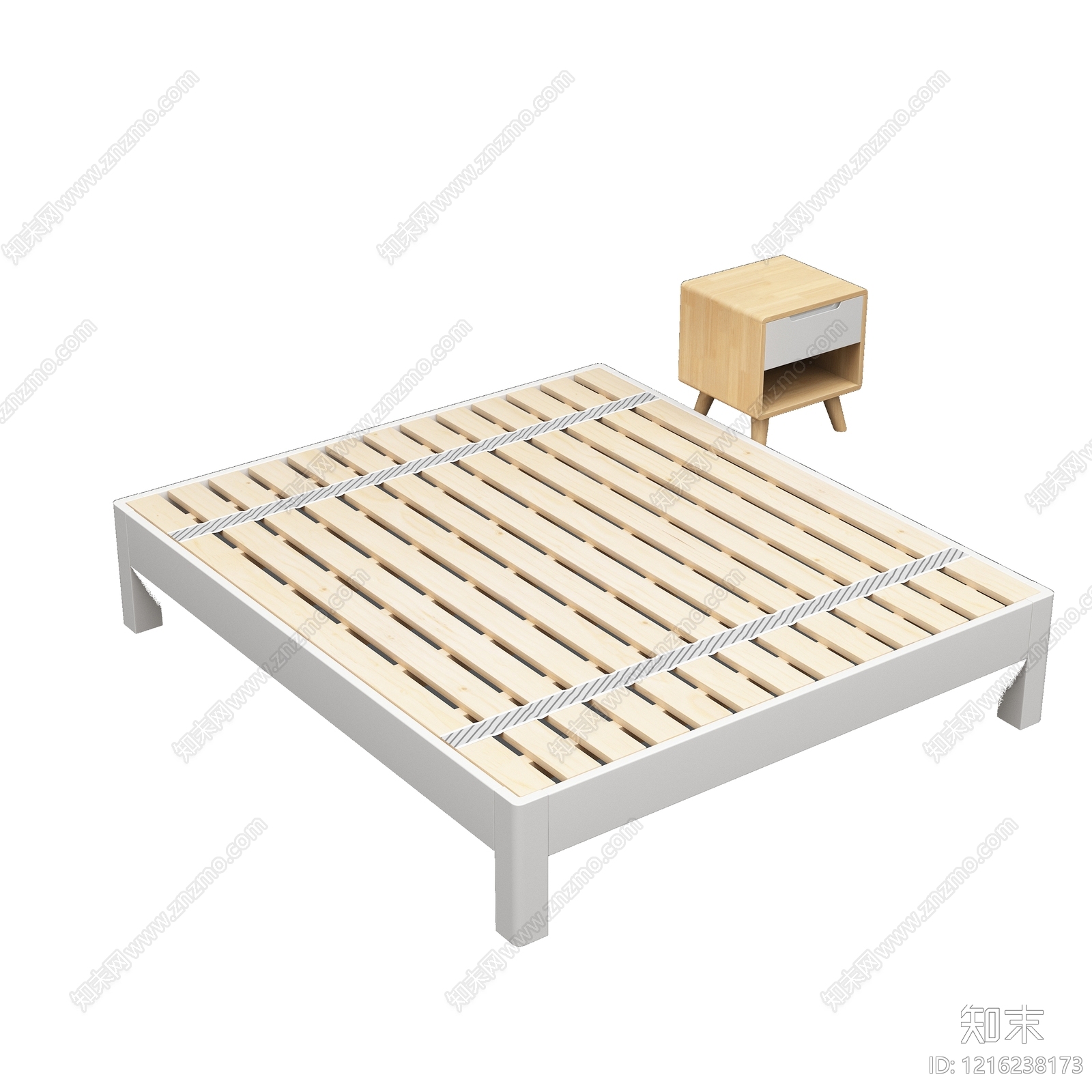 北欧双人床3D模型渲染效果图