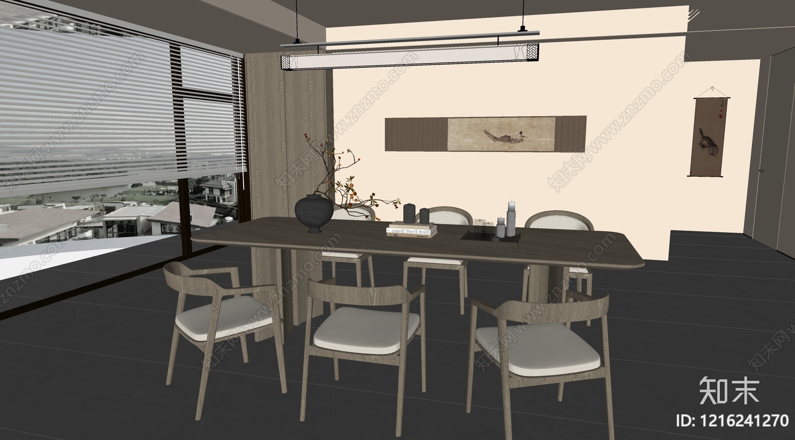 新中式家居餐厅SU模型下载【ID:1216241270】