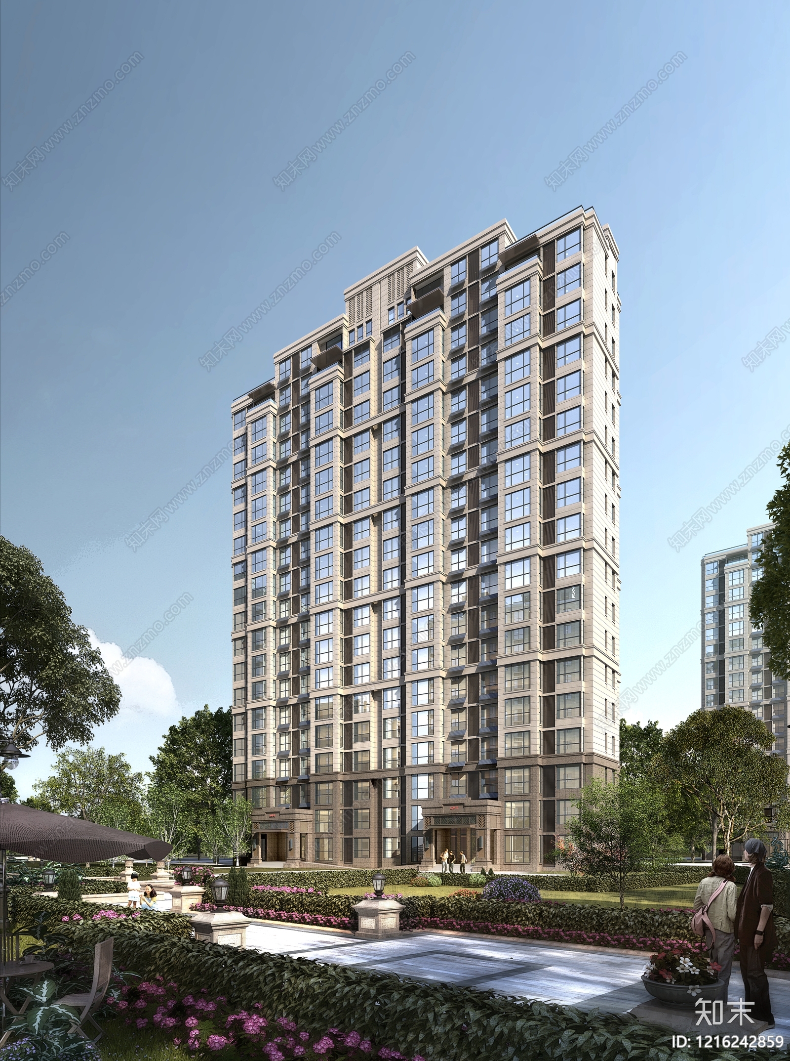 现代主义小高层住宅楼3D模型下载【ID:1216242859】