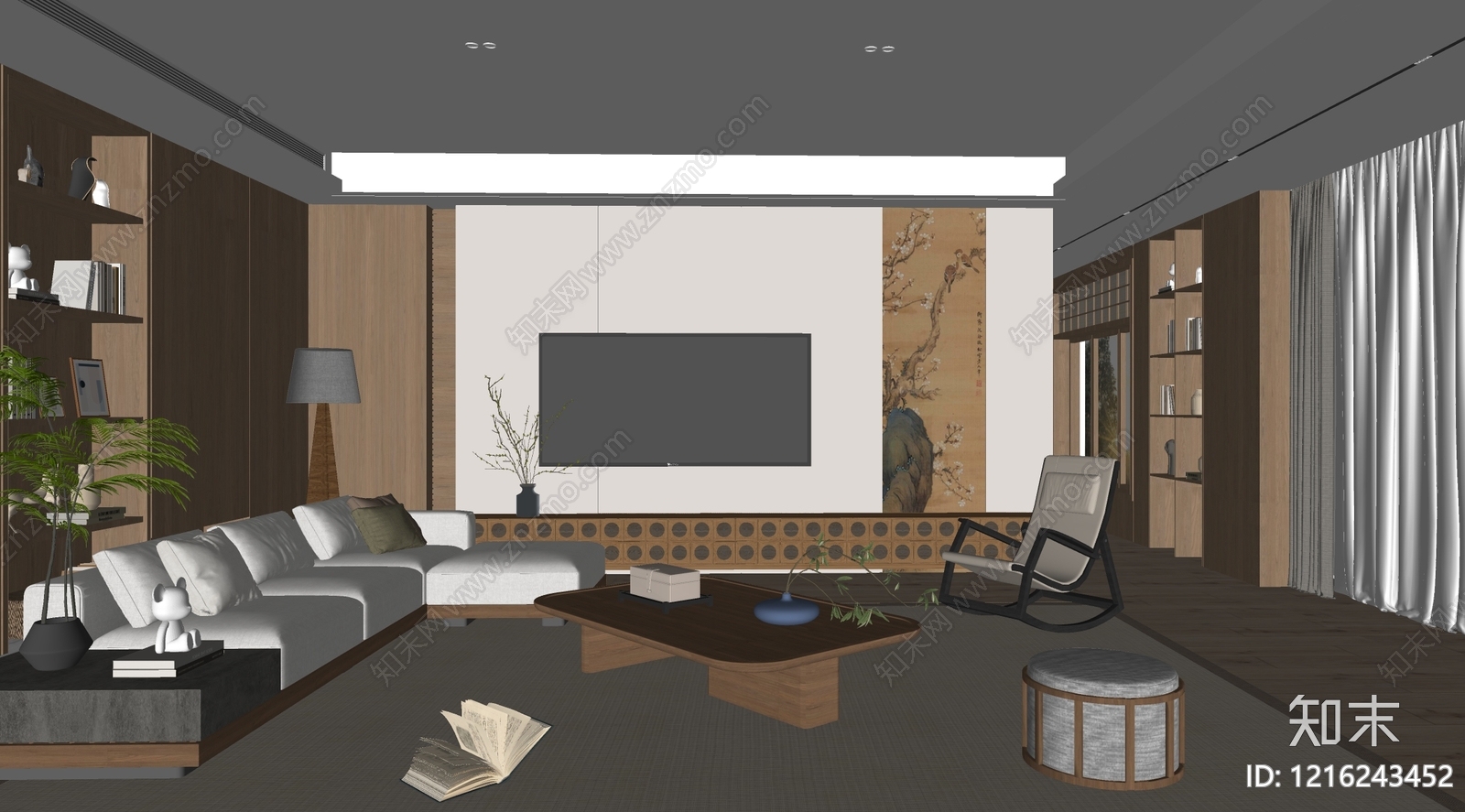 新中式家居客厅SU模型下载【ID:1216243452】