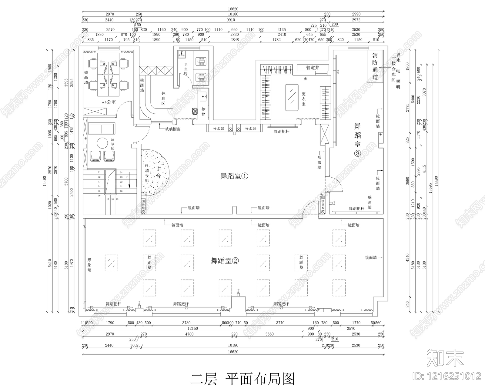 现代舞蹈室施工图下载【ID:1216251012】